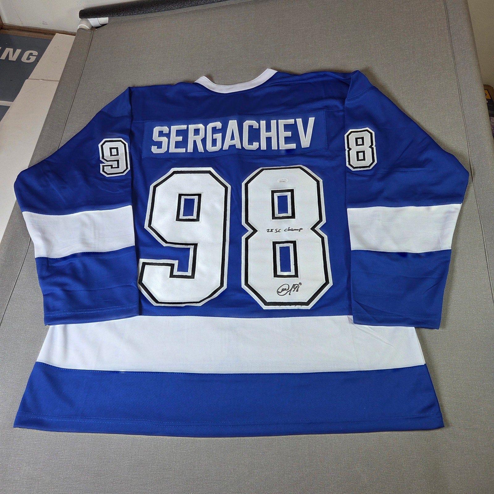 Mikhail Sergachev Autographed Lightning Custom Jersey XL JSA 2X SC Champ