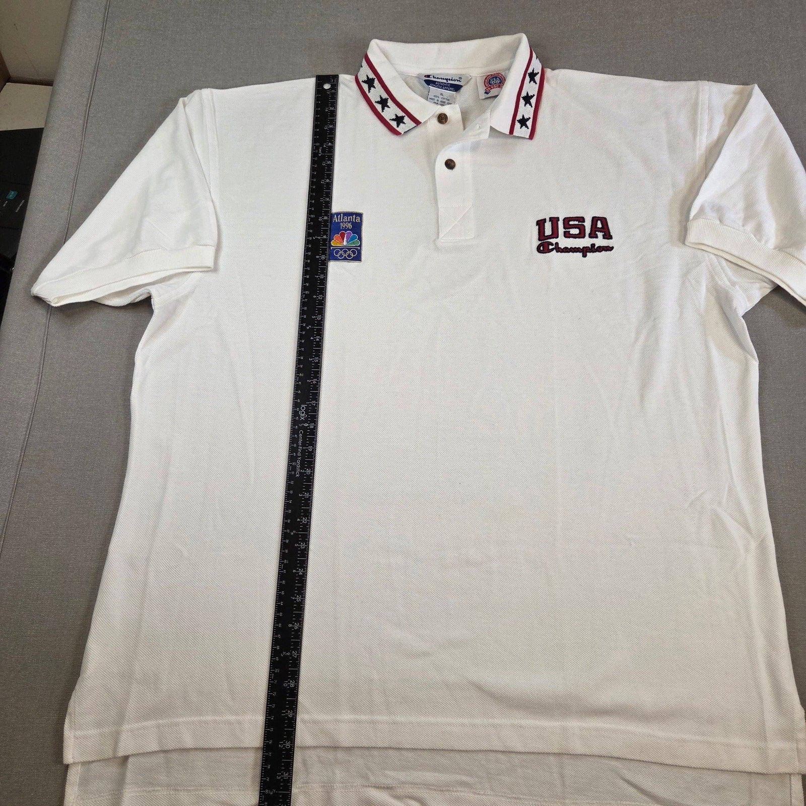 Vintage 1990s Champion USA Olympic Polo Shirt XL 1996 Atlanta NBC Patch