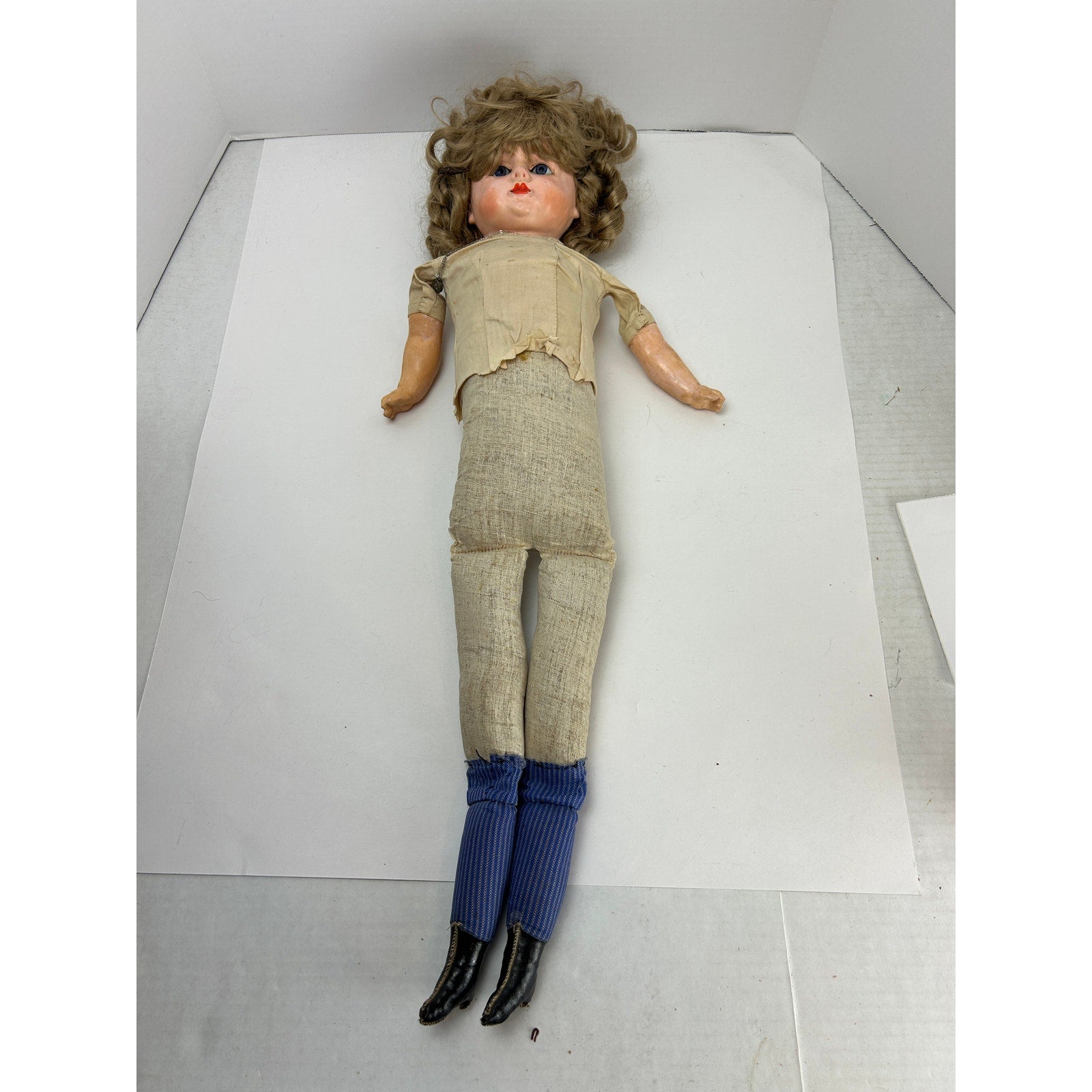 Antique Sonneberg-type Papier Mâché Doll 25in Closed Mouth Cloth Body