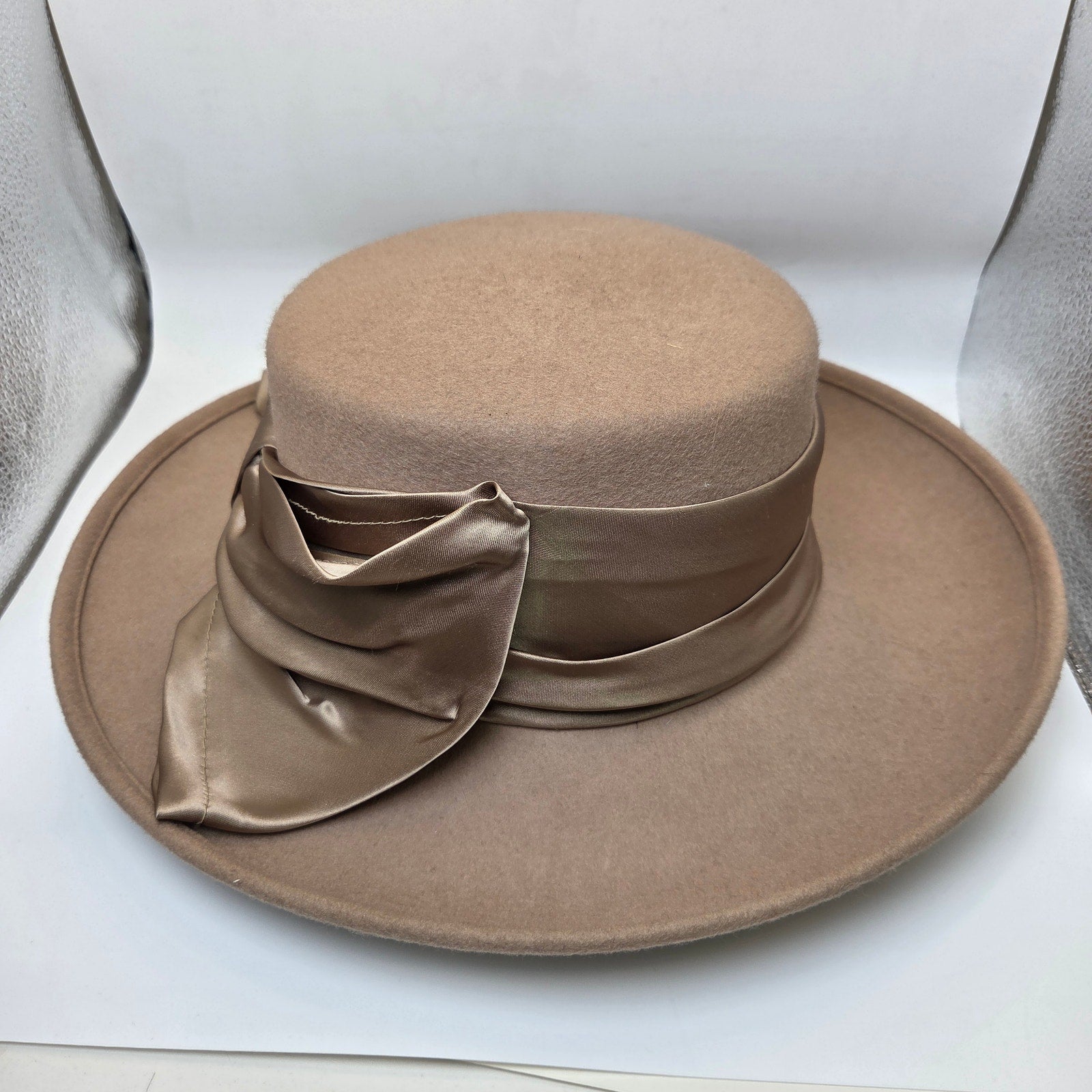 Unbranded Italian Wool Wide Brim Hat Satin Bow Band RN59478 Women's