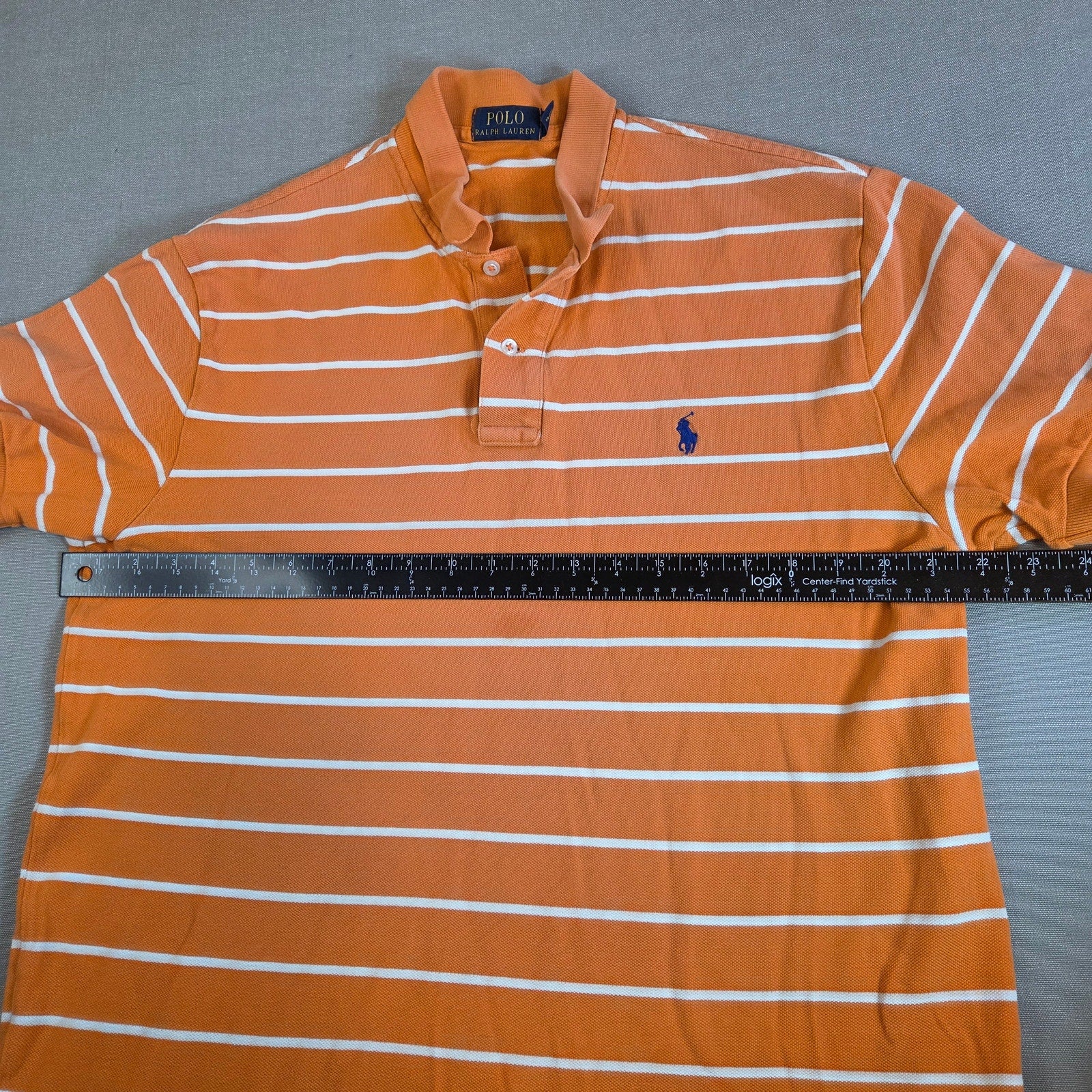 Polo Ralph Lauren Orange White Stripe Polo Shirt Men’s L Cotton Blue Pony