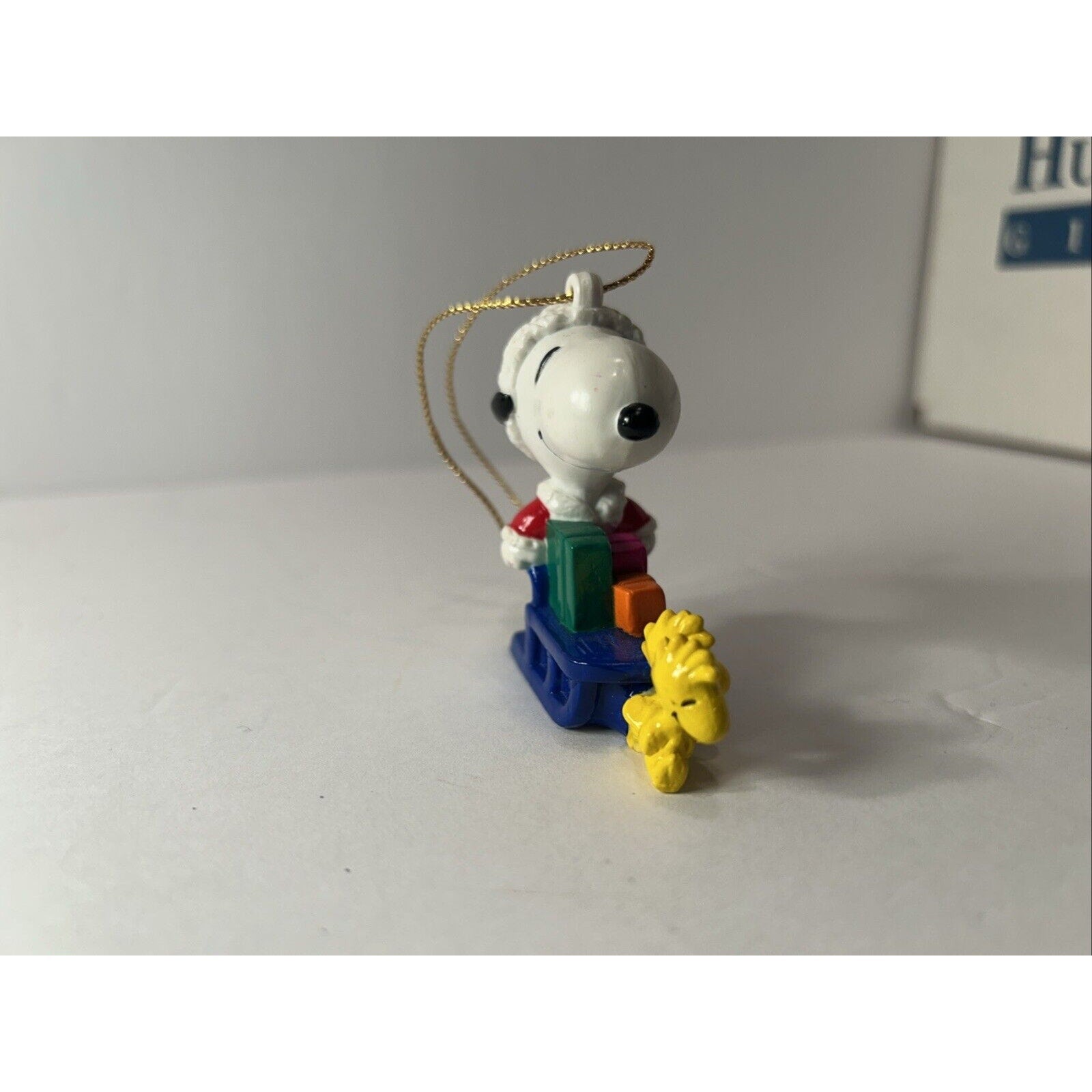 Santa Snoopy Ornament Sled Pulled By Woodstock & friends Peanuts - Loose
