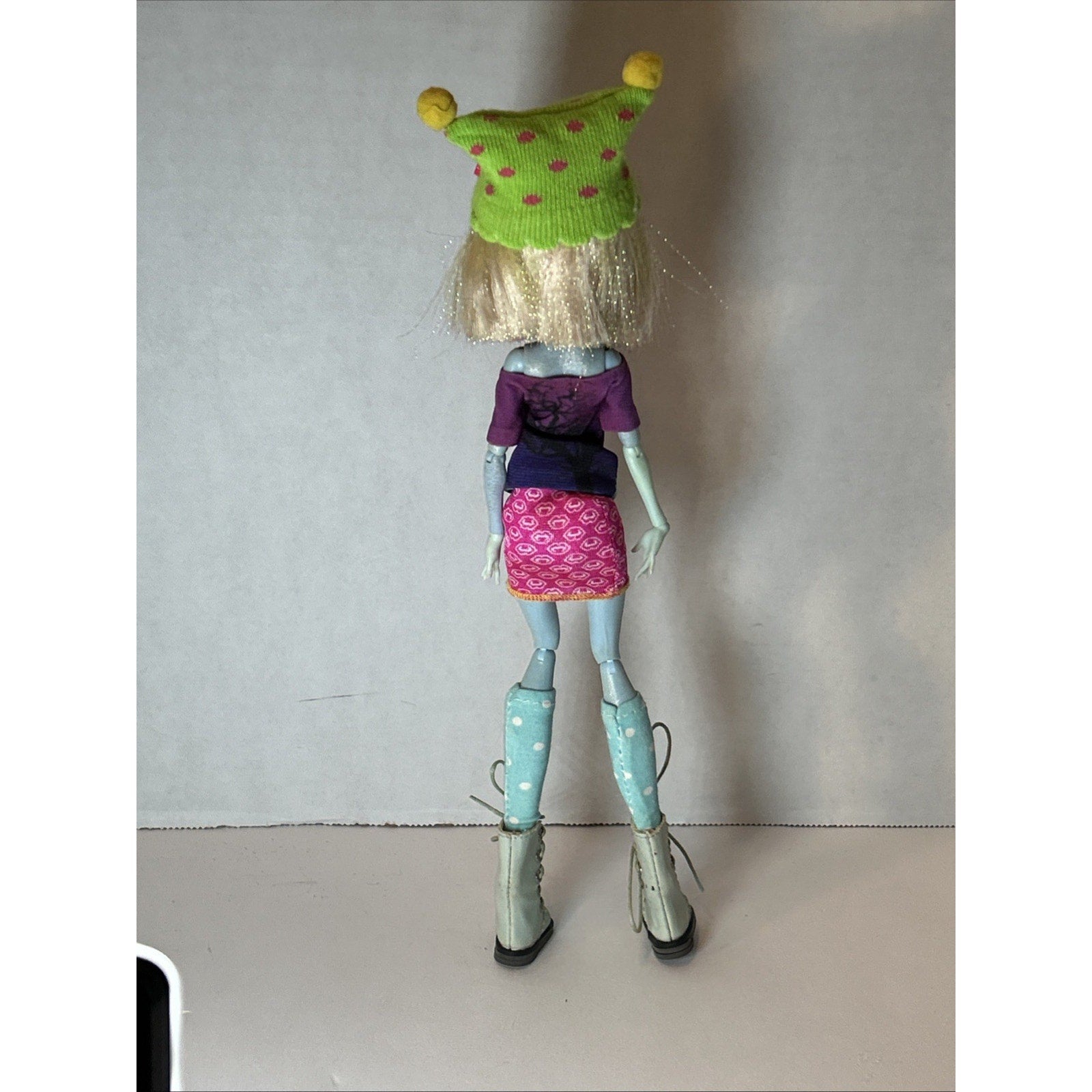 OOAK Repaint Monster High BJD Doll Blonde Hair Green Hat Pink Skirt Boots