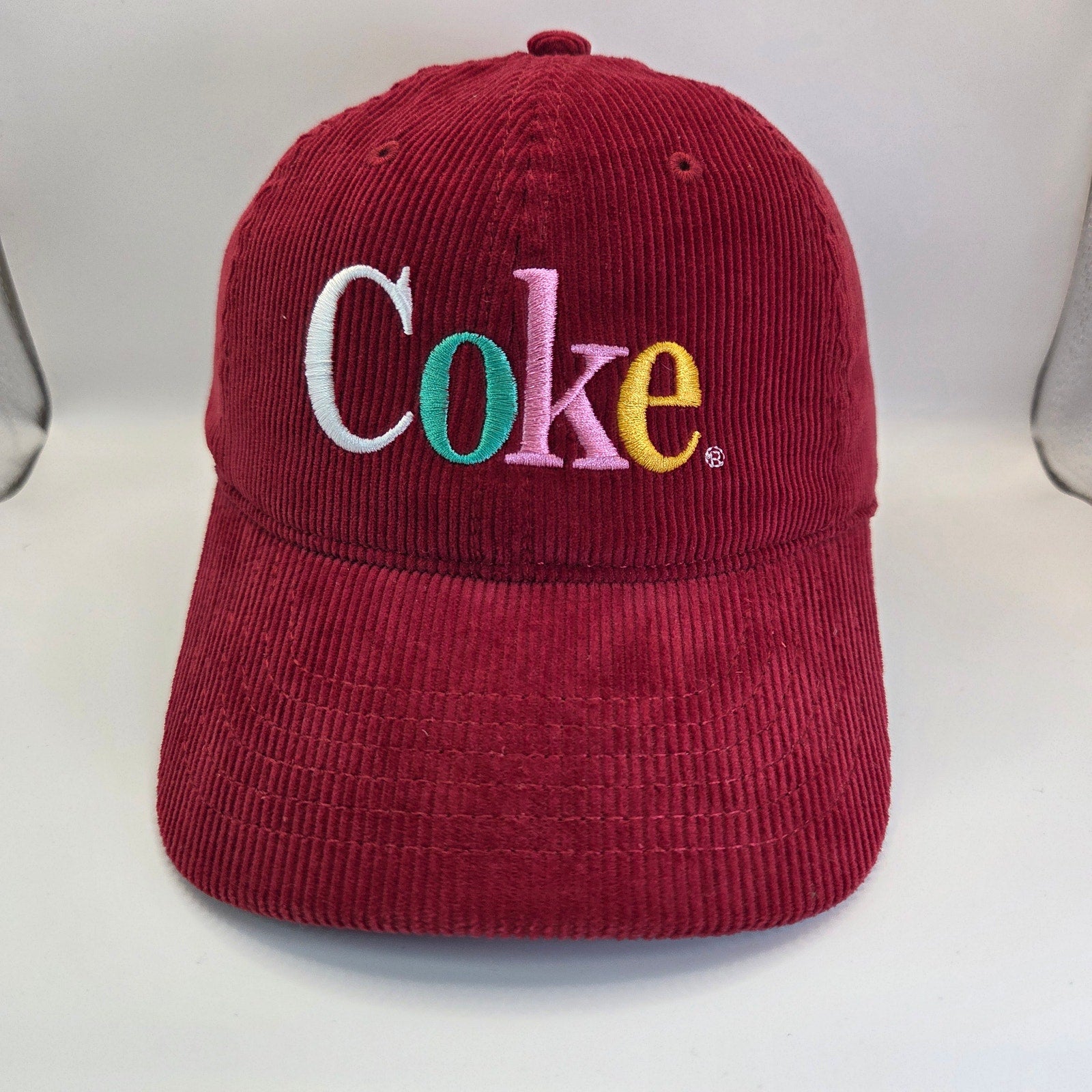 Coca Cola Red Corduroy Hat Multicolor Coke Logo Adjustable Strapback Cap