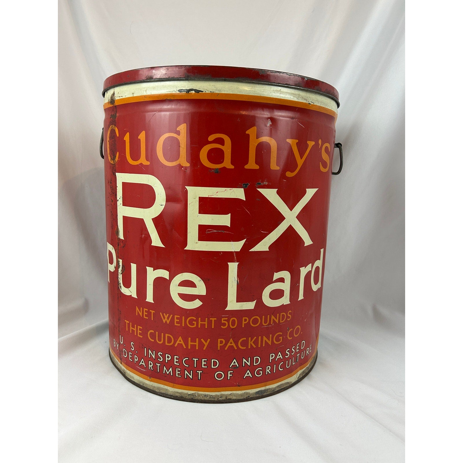 Vintage Cudahy Rex Pure Lard 50 lb Metal Pail Can With Lid