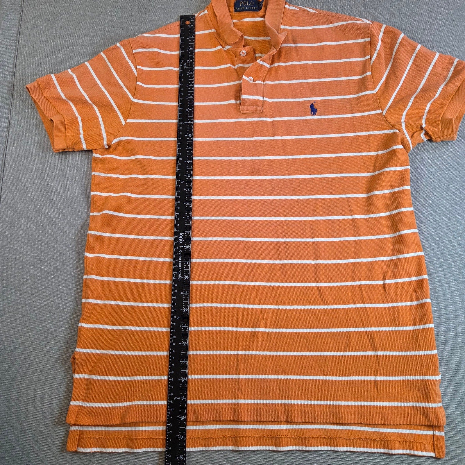 Polo Ralph Lauren Orange White Stripe Polo Shirt Men’s L Cotton Blue Pony