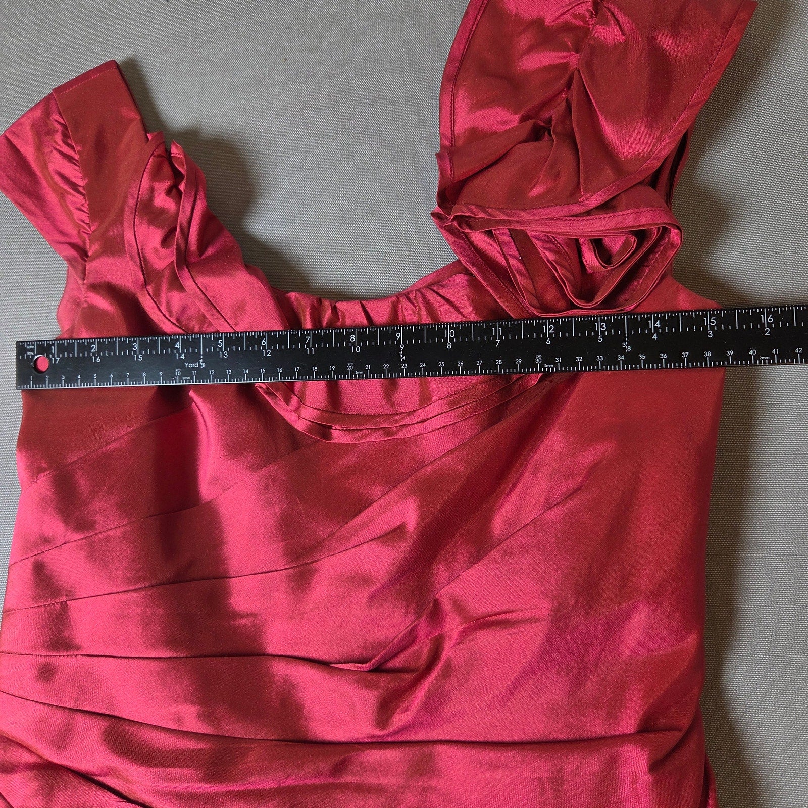 Marisa Baratelli Thai Silk One Shoulder Ruffle Cocktail Dress Red Size 4