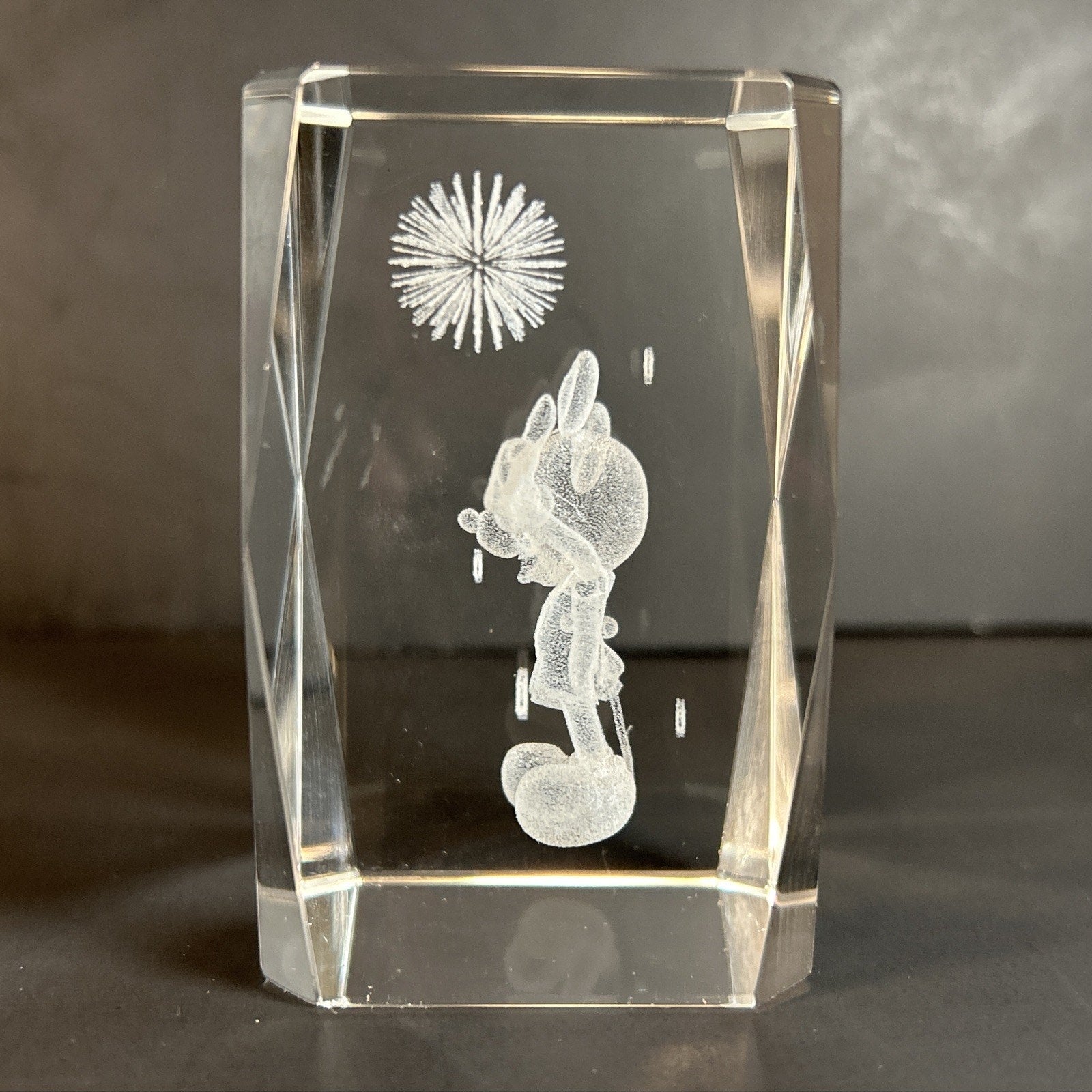 Mickey Mouse with Fireworks 3d Etched Disney Crystal Glass 3"x2" Paper Weight