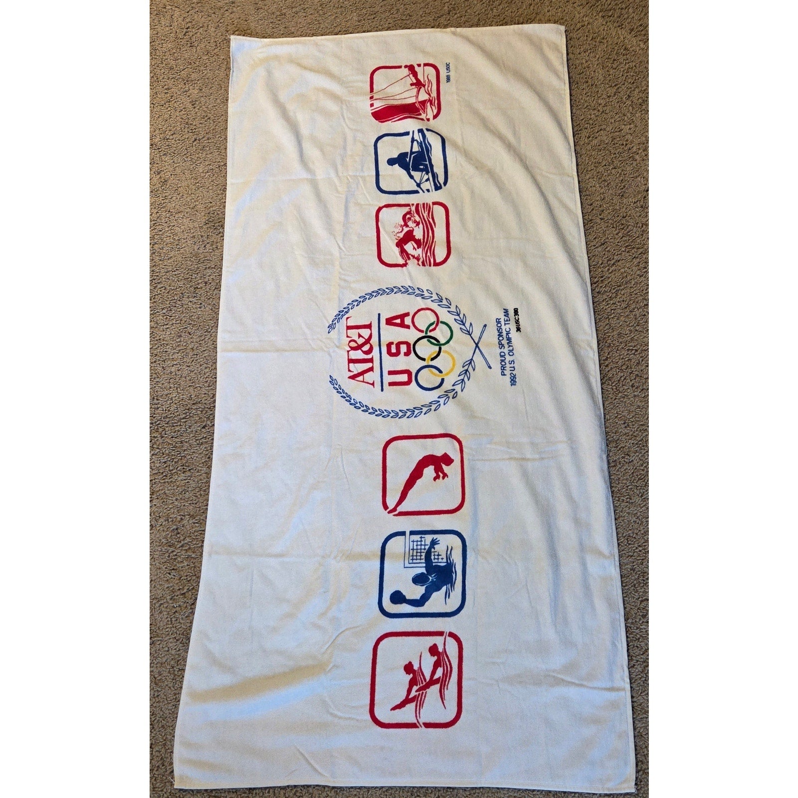 AT&T USA 1992 Olympic Games Vintage Bath Towel Hilascal Cotton