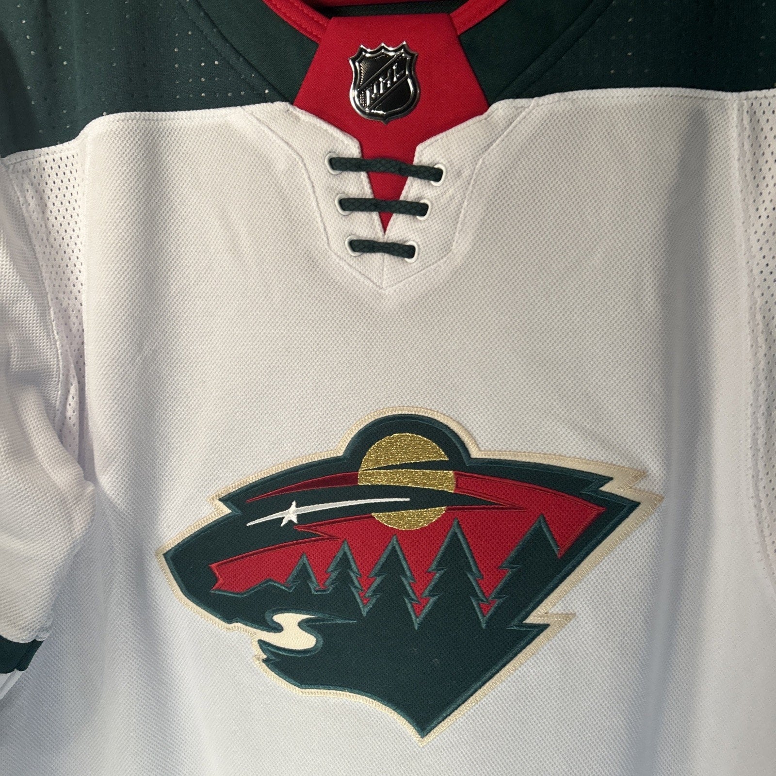 Minnesota Wild Adidas Jersey White Size 46 Climalite NHL Hockey Fight Strap New