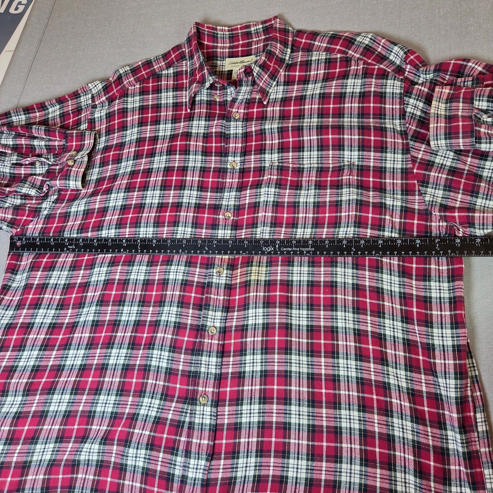 Eddie Bauer XXL Red Plaid Flannel Shirt Men’s 100% Cotton Button Down