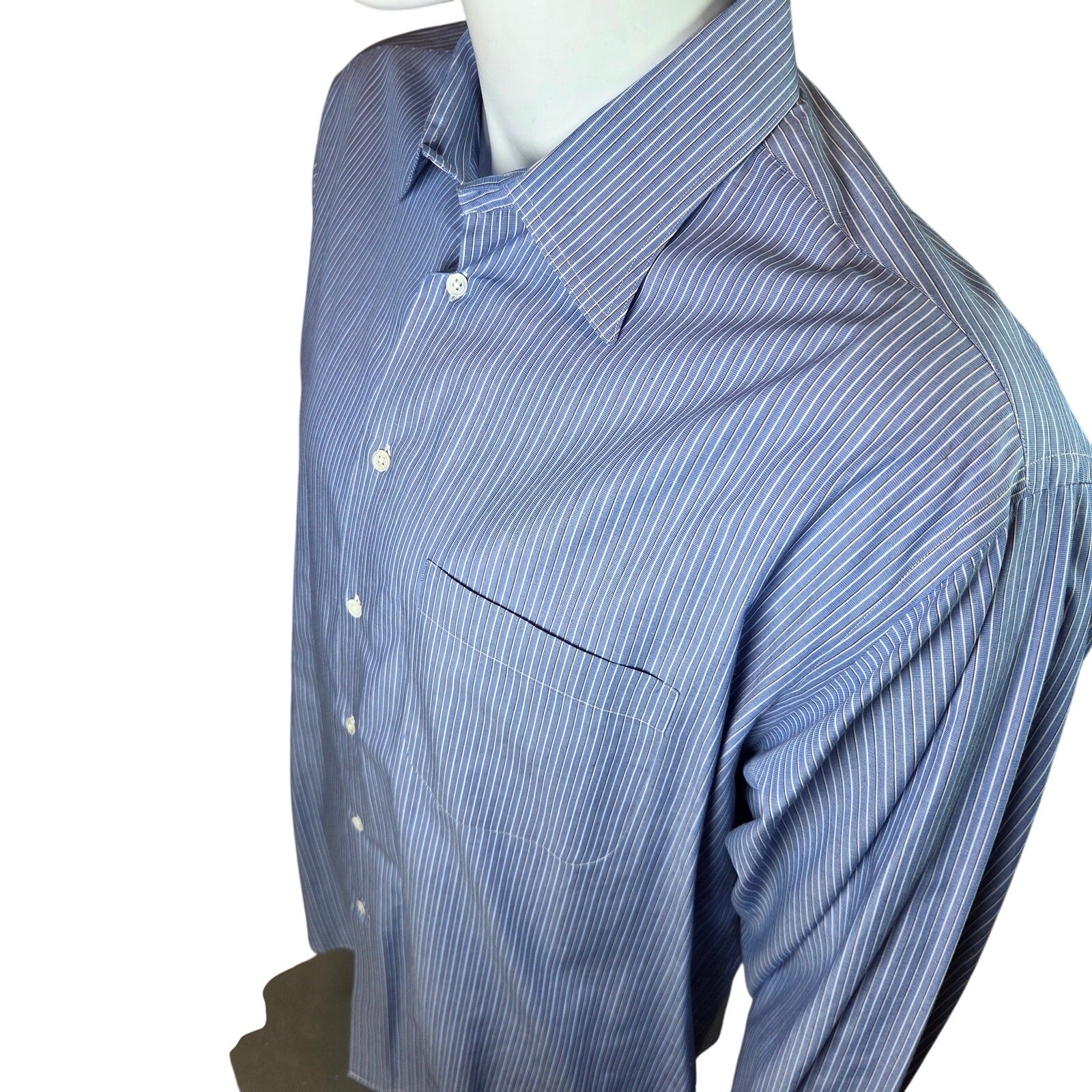 Giorgio Armani Le Collezioni Blue Stripe French Cuff Dress Shirt 17 34/35