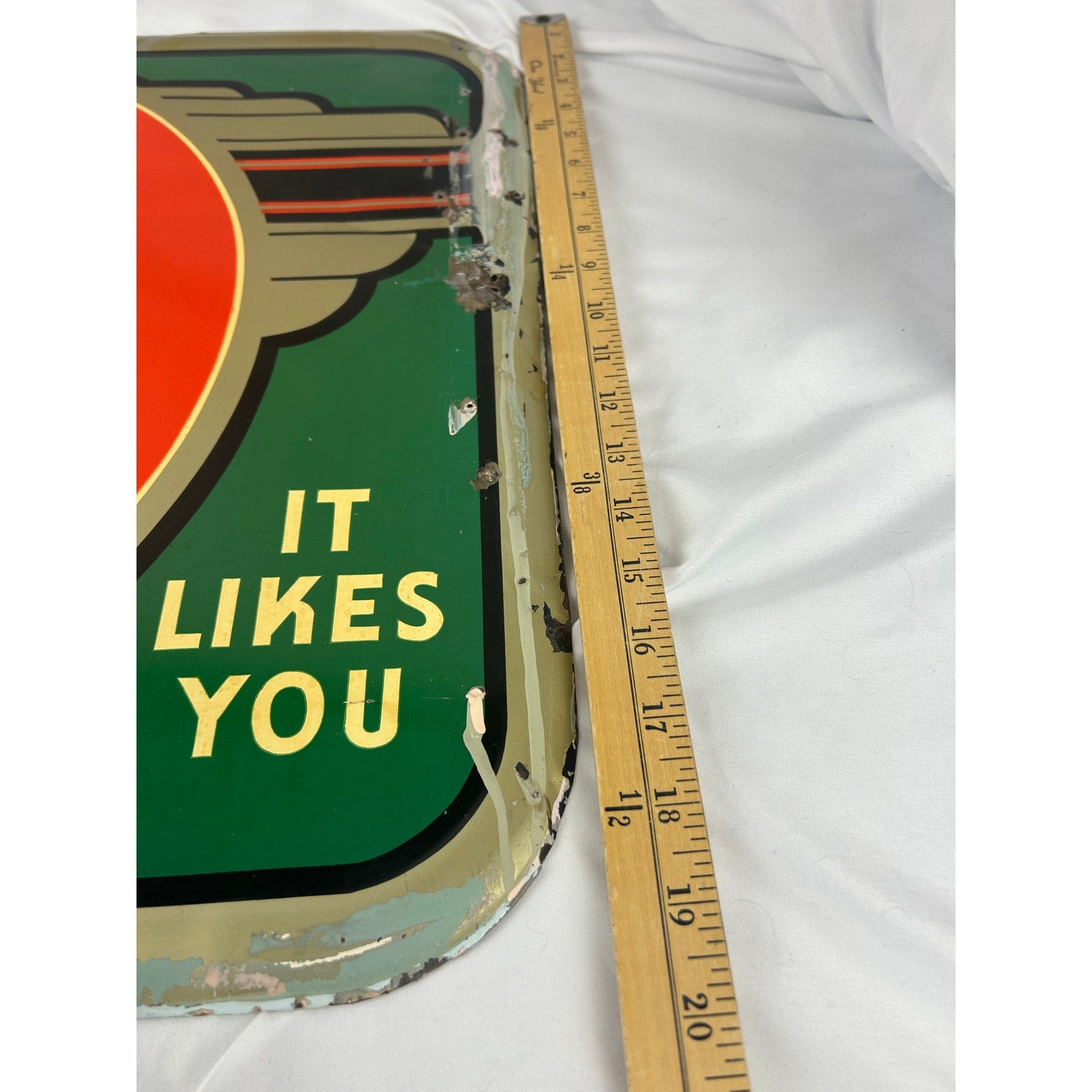 Original 1941 7UP Embossed Metal Sign You Like It It Likes You 9-41 Stout