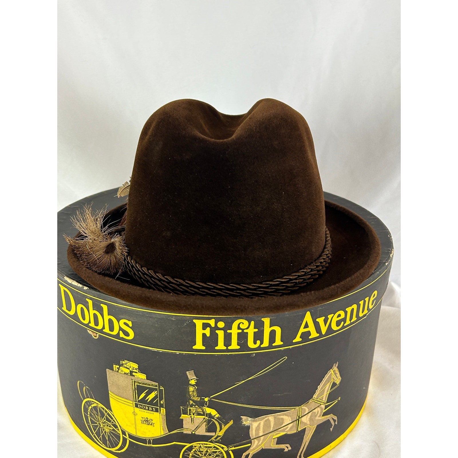 Dobbs Fifth Ave Brown Velour Homburg Hat Size 8 German Made w Box