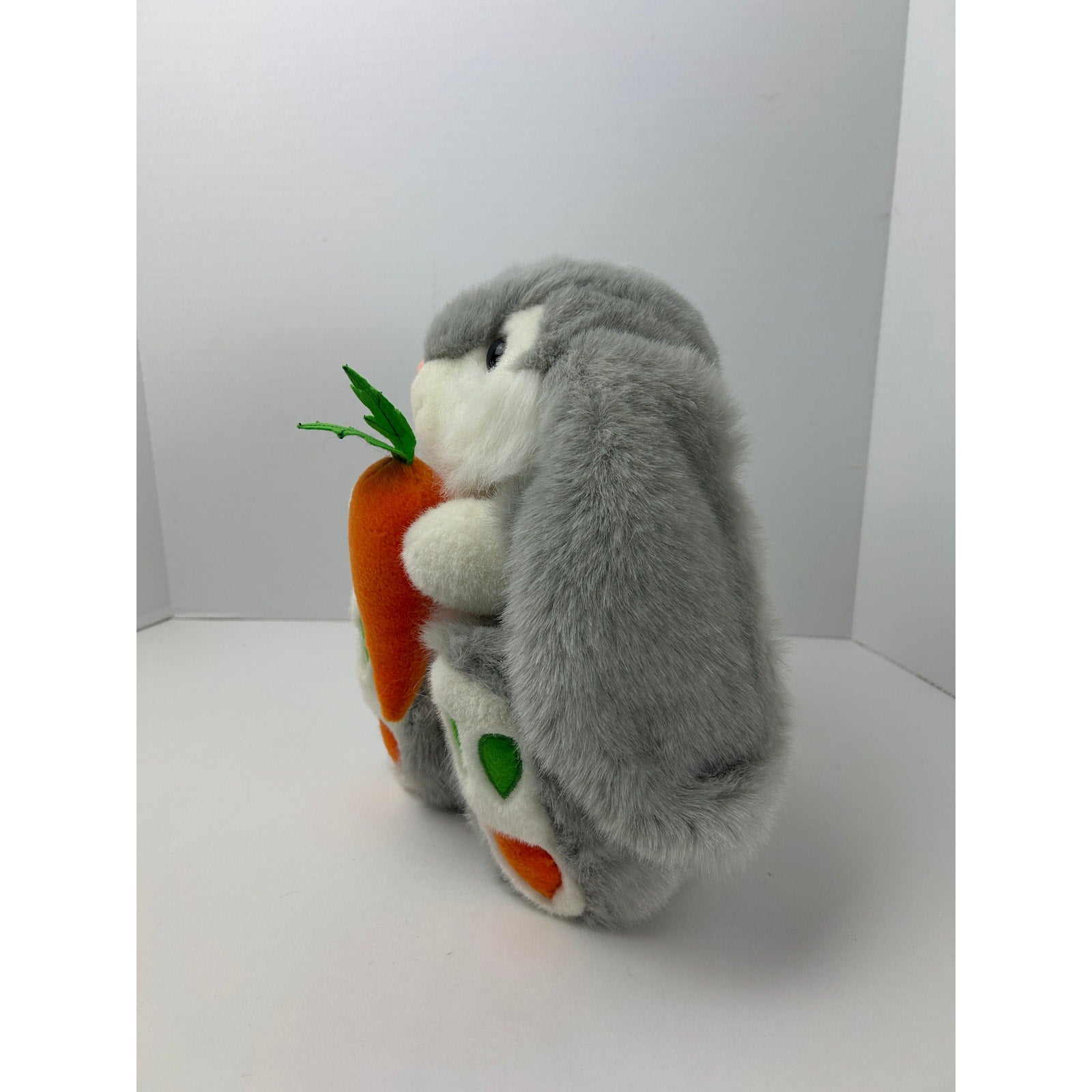 Aurora Plush Easter Bunny Gray Rabbit Holding Carrot Stuffed Animal