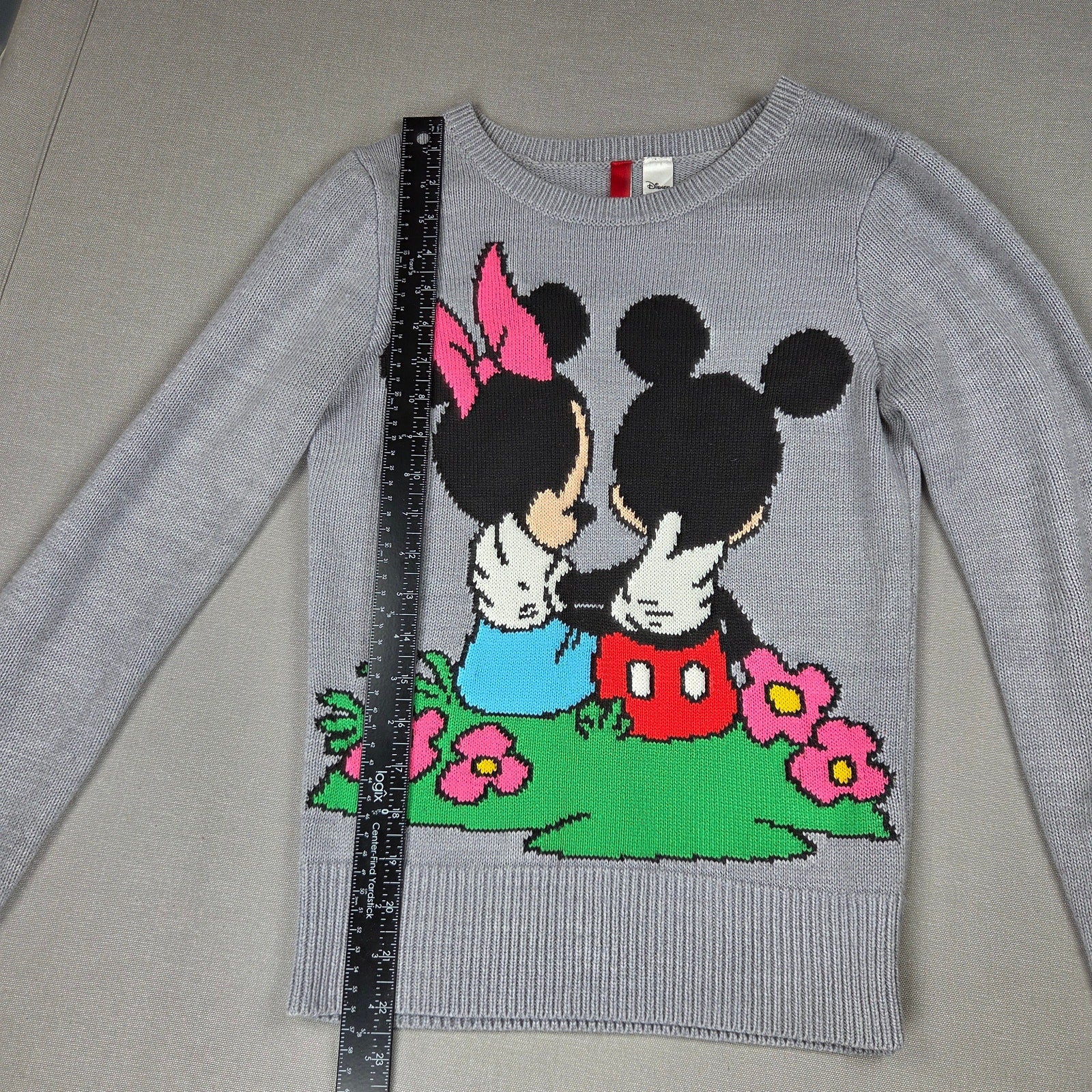 Disney Divided H&M Mickey Minnie Mouse Knit Sweater Girls Size 8 Gray Floral