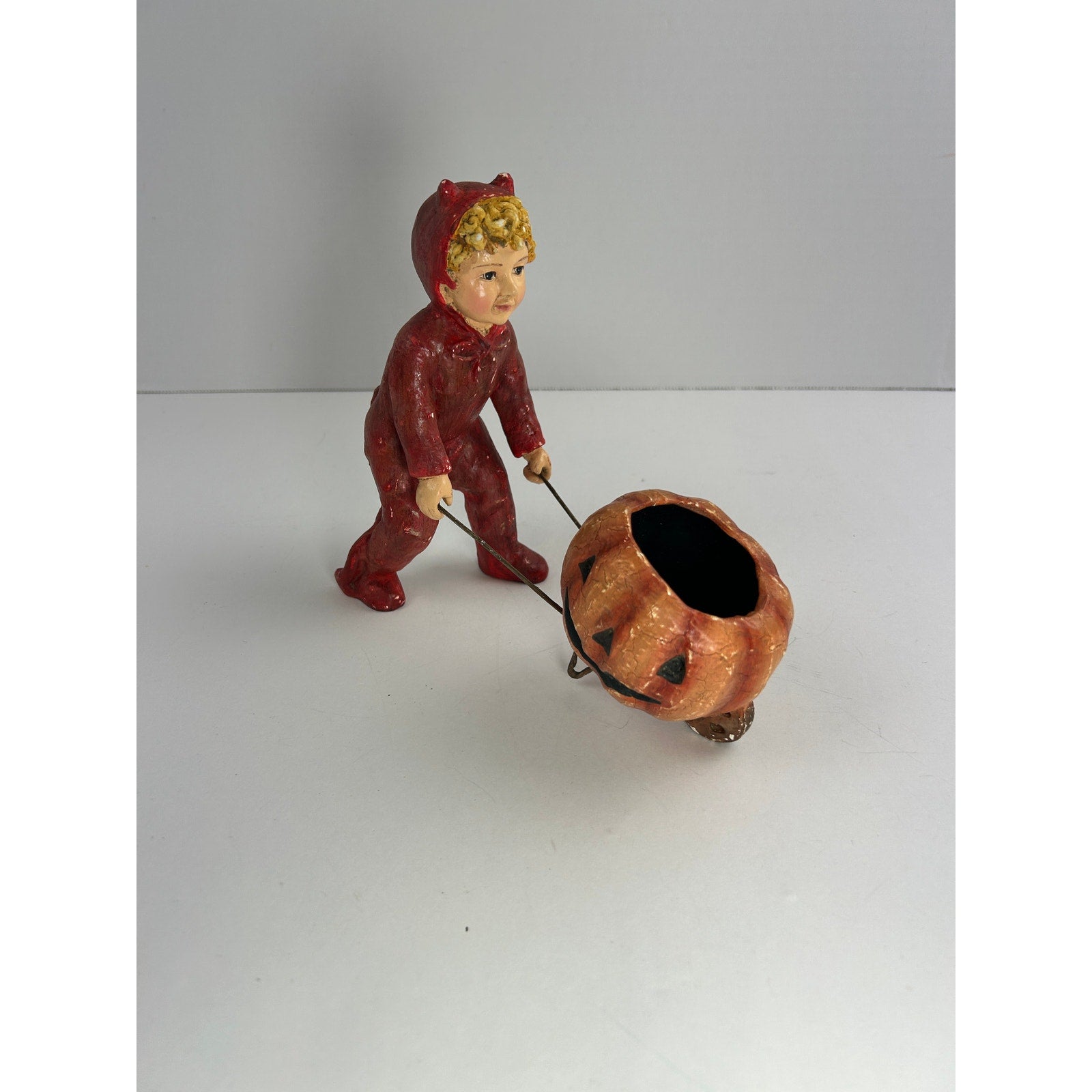 Bethany Lowe Devil Child Pulling Pumpkin Wagon Halloween Figurine