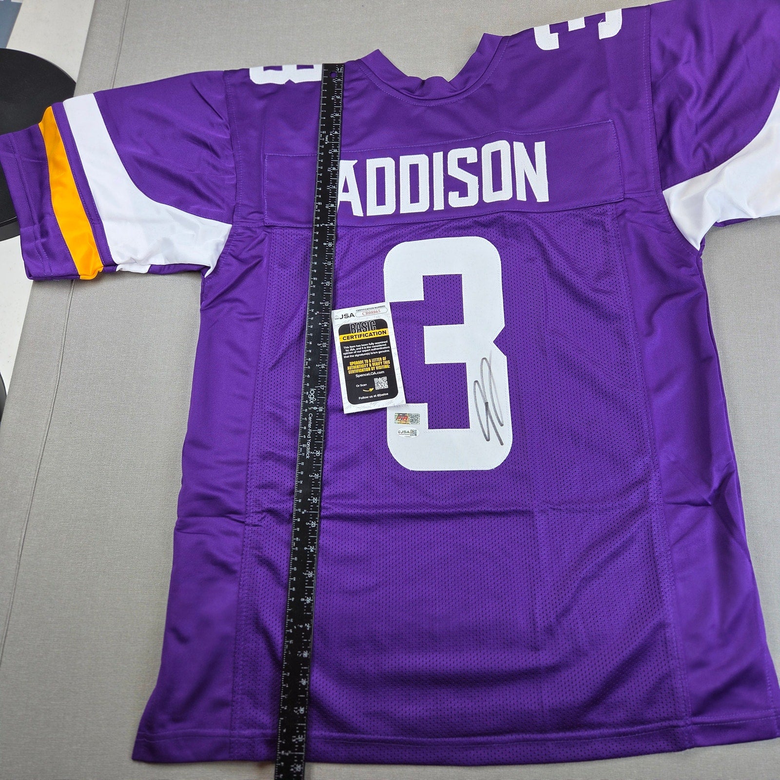 Jordan Addison Signed Custom Minnesota Vikings Purple Jersey XL JSA COA