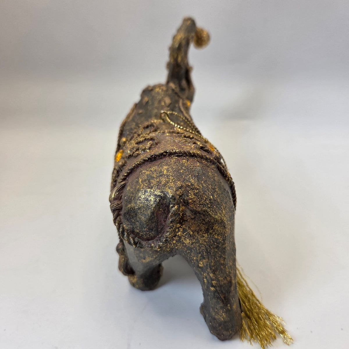 Silvestri Handcrafted Elephant Ornament Resin Jeweled Gold Tassel Decor