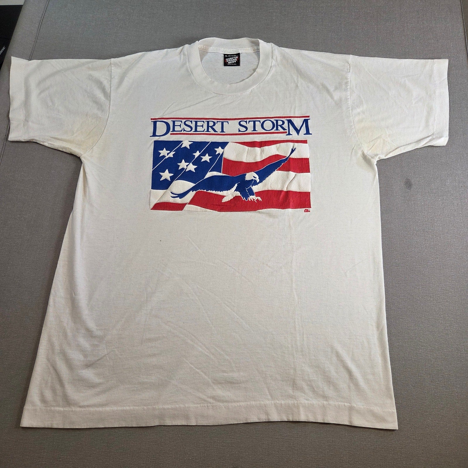 Vintage 90s Desert Storm USA Eagle American Flag T-Shirt XL Screen Stars