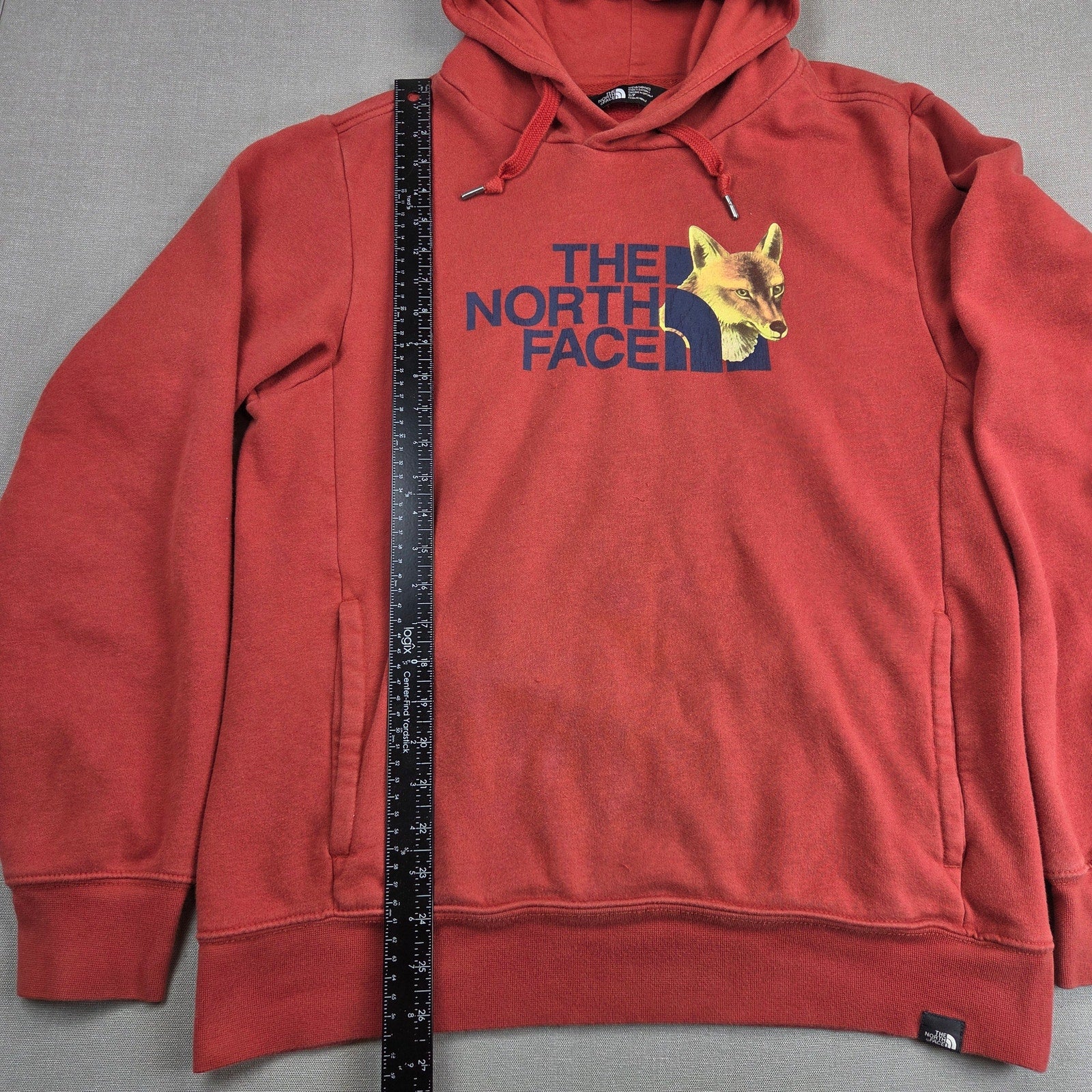 The North Face Fox Graphic Logo Hoodie Mens Small Pullover Sweatshirt Red