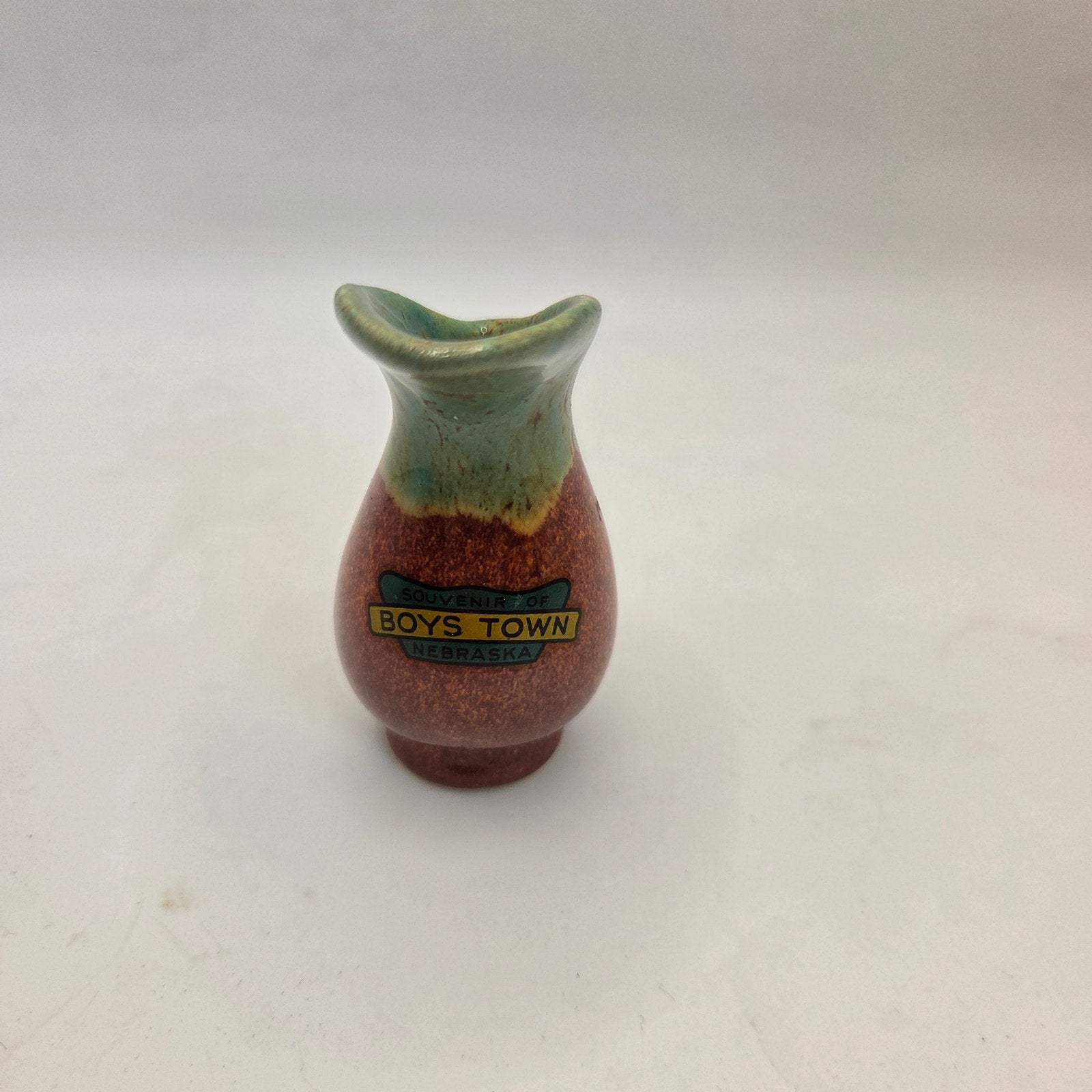 Vintage Boys Town Nebraska Mini Pottery Vases Pair Signed ET Hand Thrown
