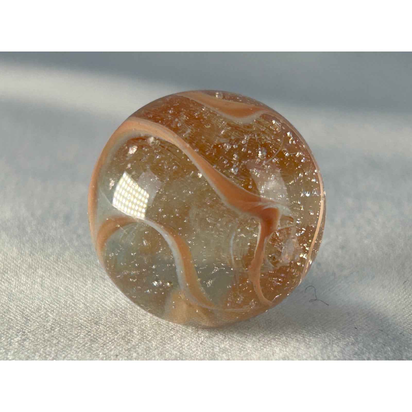 Art Glass Marble Orange Ribbon Swirl Clear Base 0.70 Inch