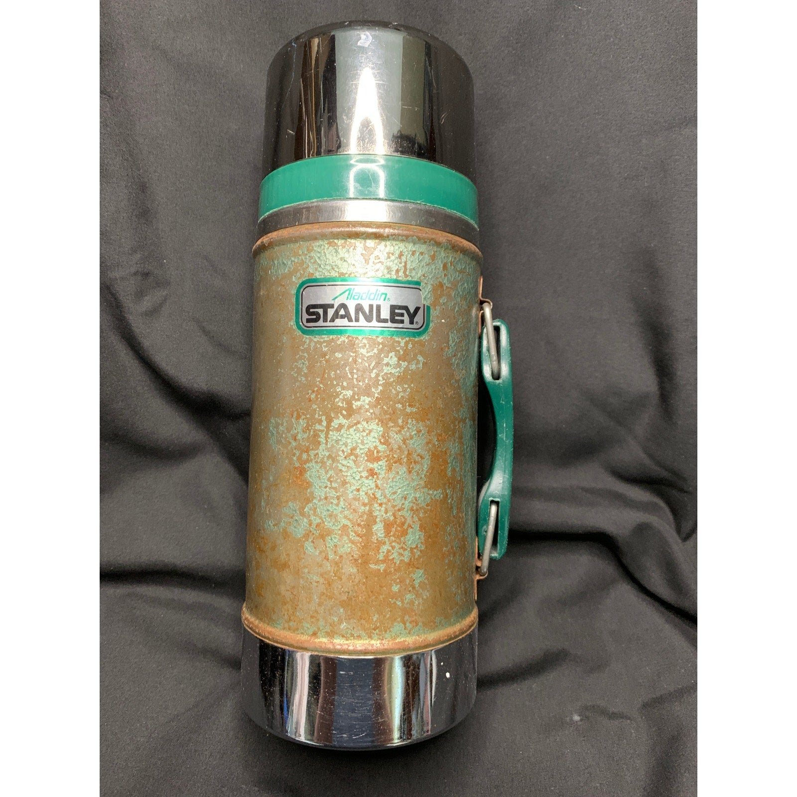 1987 Aladdin Stanley A-1350B 24oz Wide Mouth Thermos USA Green Vintage