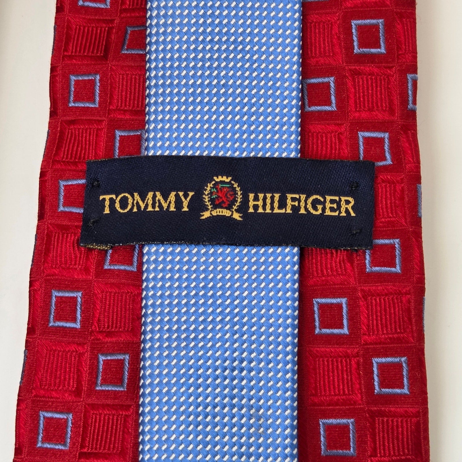 Tommy Hilfiger Silk Tie Lot 3 Red Geometric USA 3.75 Classic Width Contrast Tips