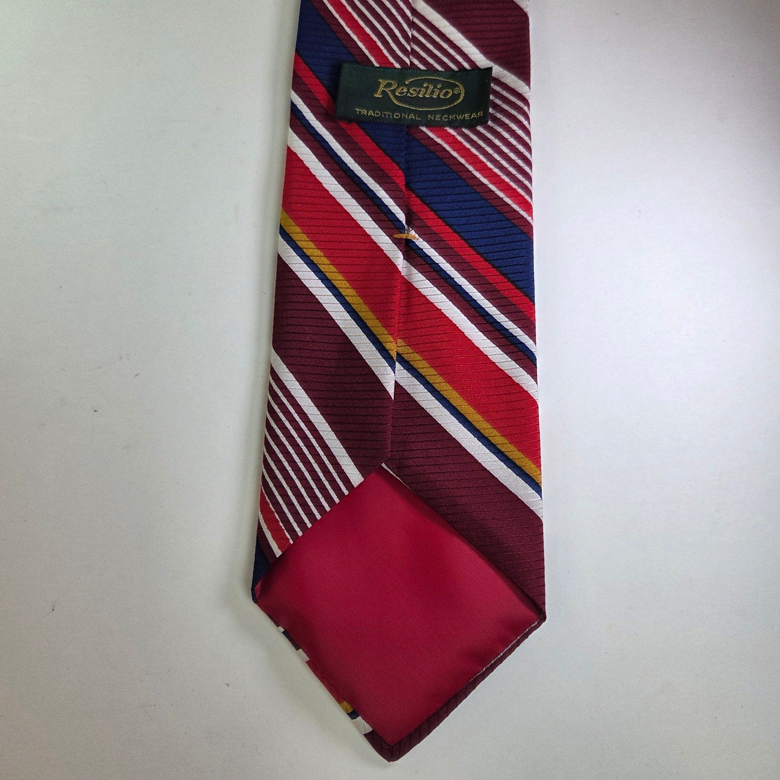 Vintage Resilio Repp Tie Red Navy Stripe 100% Silk Guildstream 4” x 55.5” USA