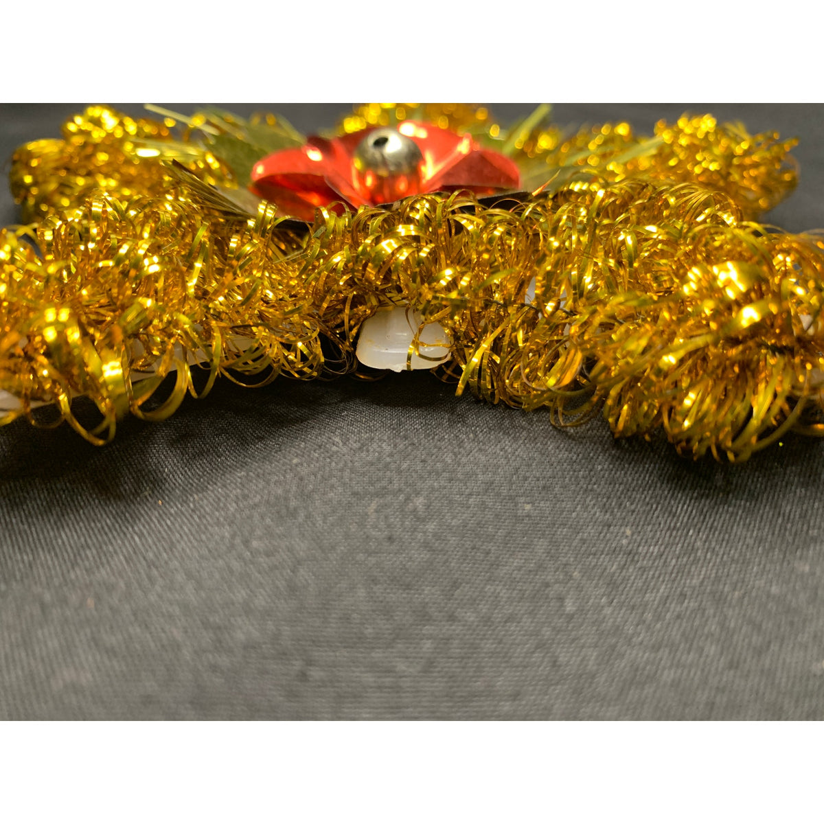 Vintage 1970s Gold Tinsel Star Christmas Tree Topper Red Foil Flower