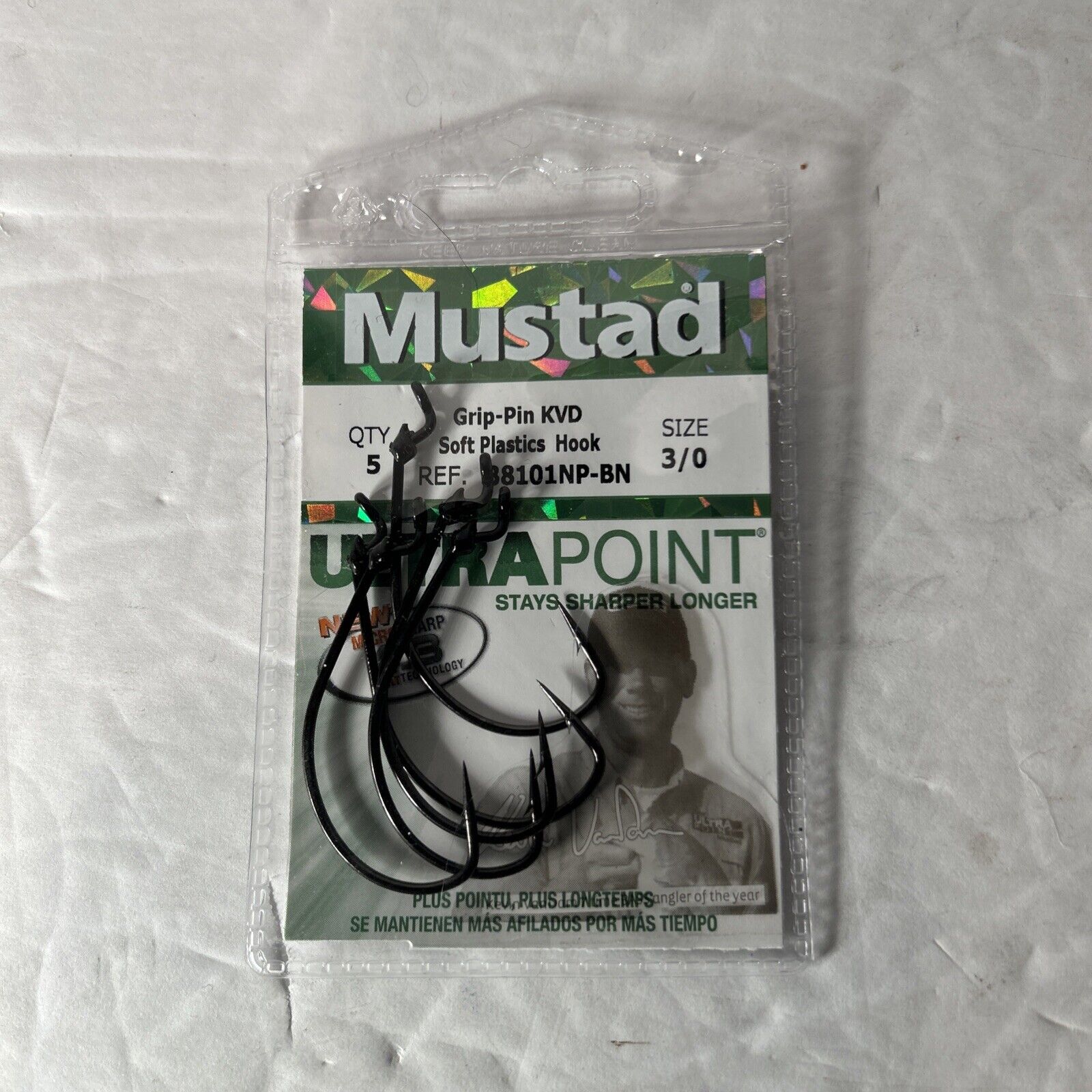 5 Mustad Grip-Pin Big Bite Soft Plastics 38101NP-BN size 3/0