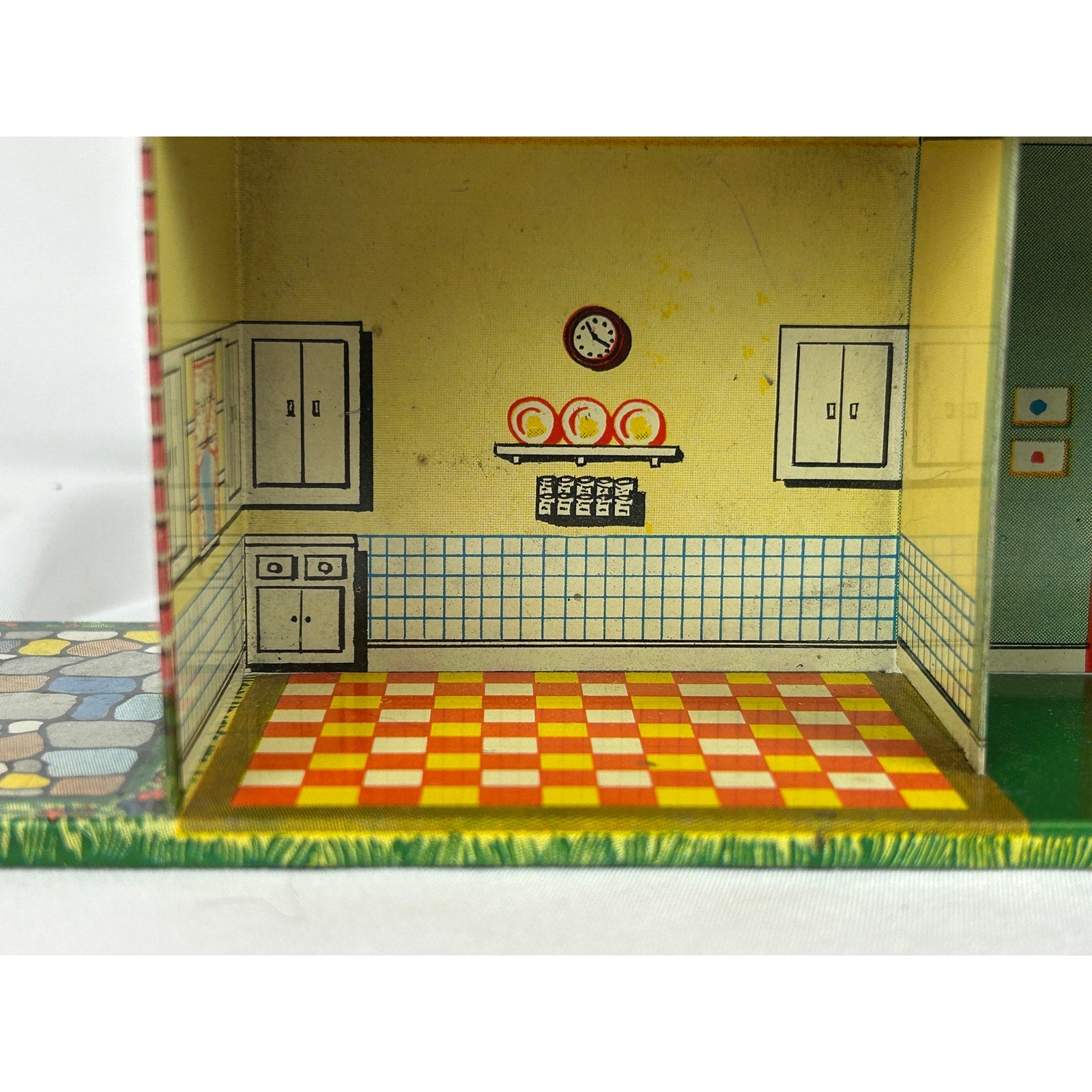 Vintage 1950s Ohio Art Midget Manor Dollhouse Tin Litho With Most Furniture