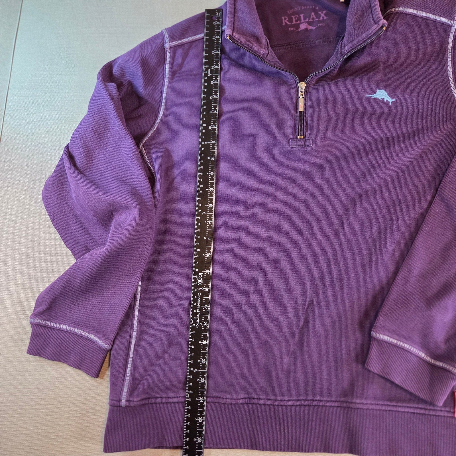 Tommy Bahama Relax 1/4 Zip Sweater XL Purple Cotton Pullover Casual