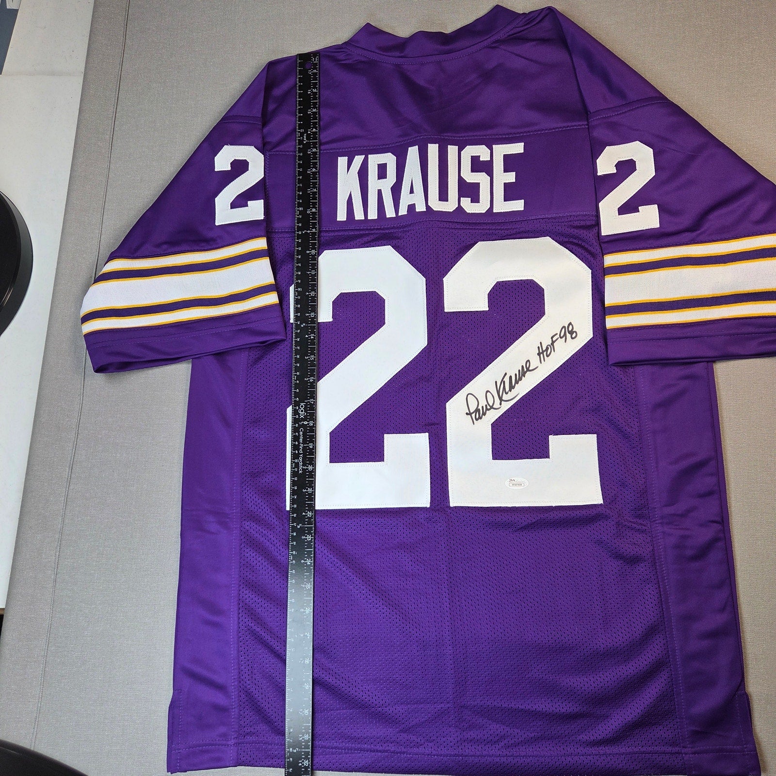 Paul Krause HOF 98 Signed Minnesota Vikings Custom Jersey XL JSA Witness