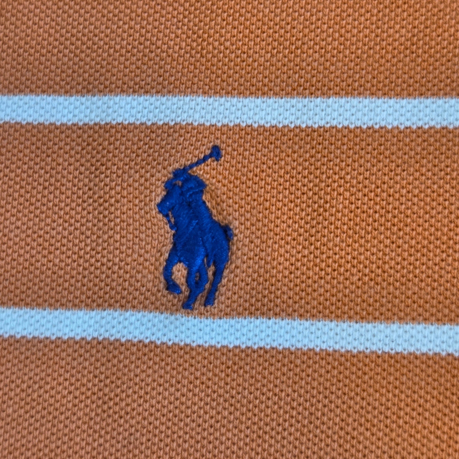 Polo Ralph Lauren Orange White Stripe Polo Shirt Men’s L Cotton Blue Pony