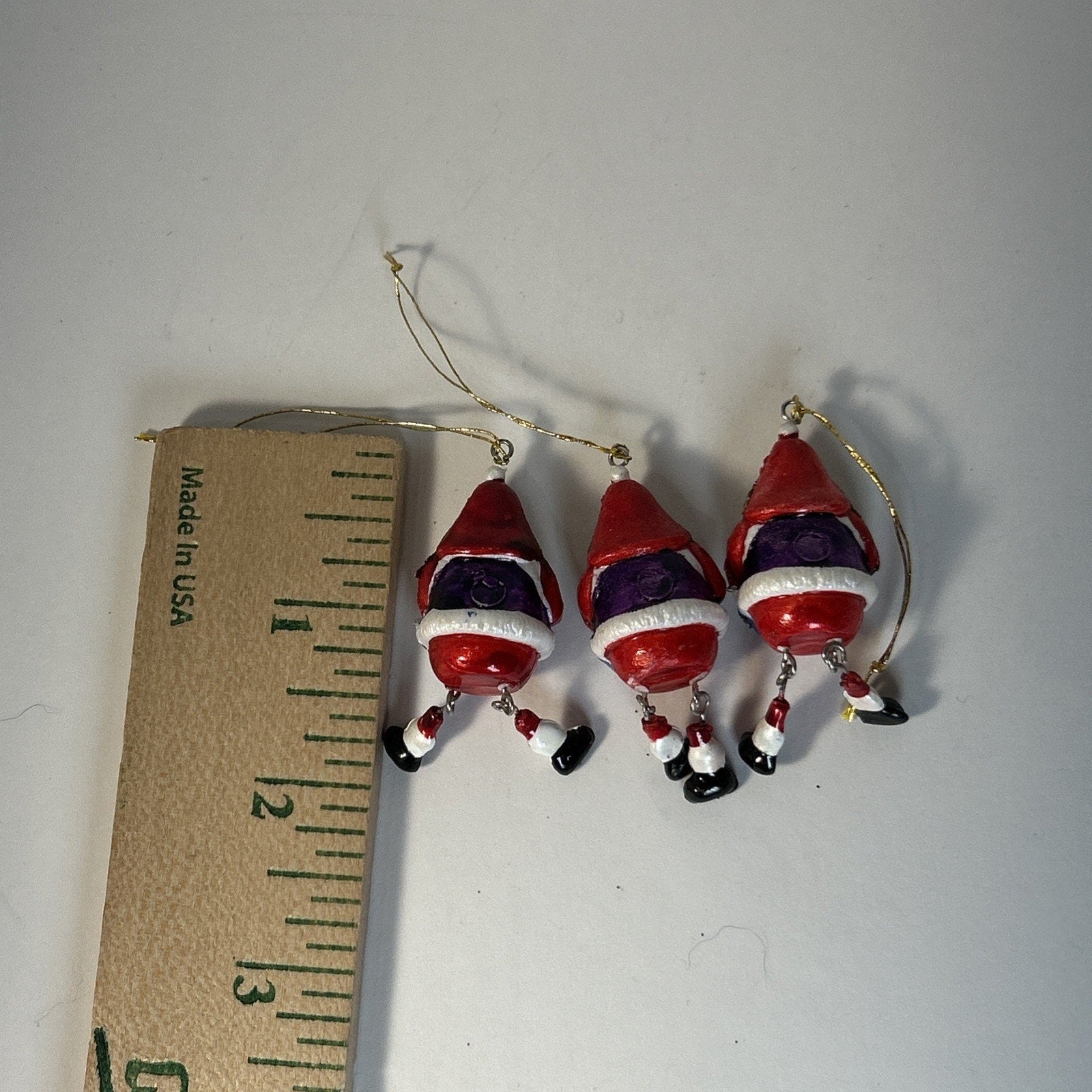 Set of 3 Mini Dangling Santa Ornaments – 2" Resin Christmas Decorations