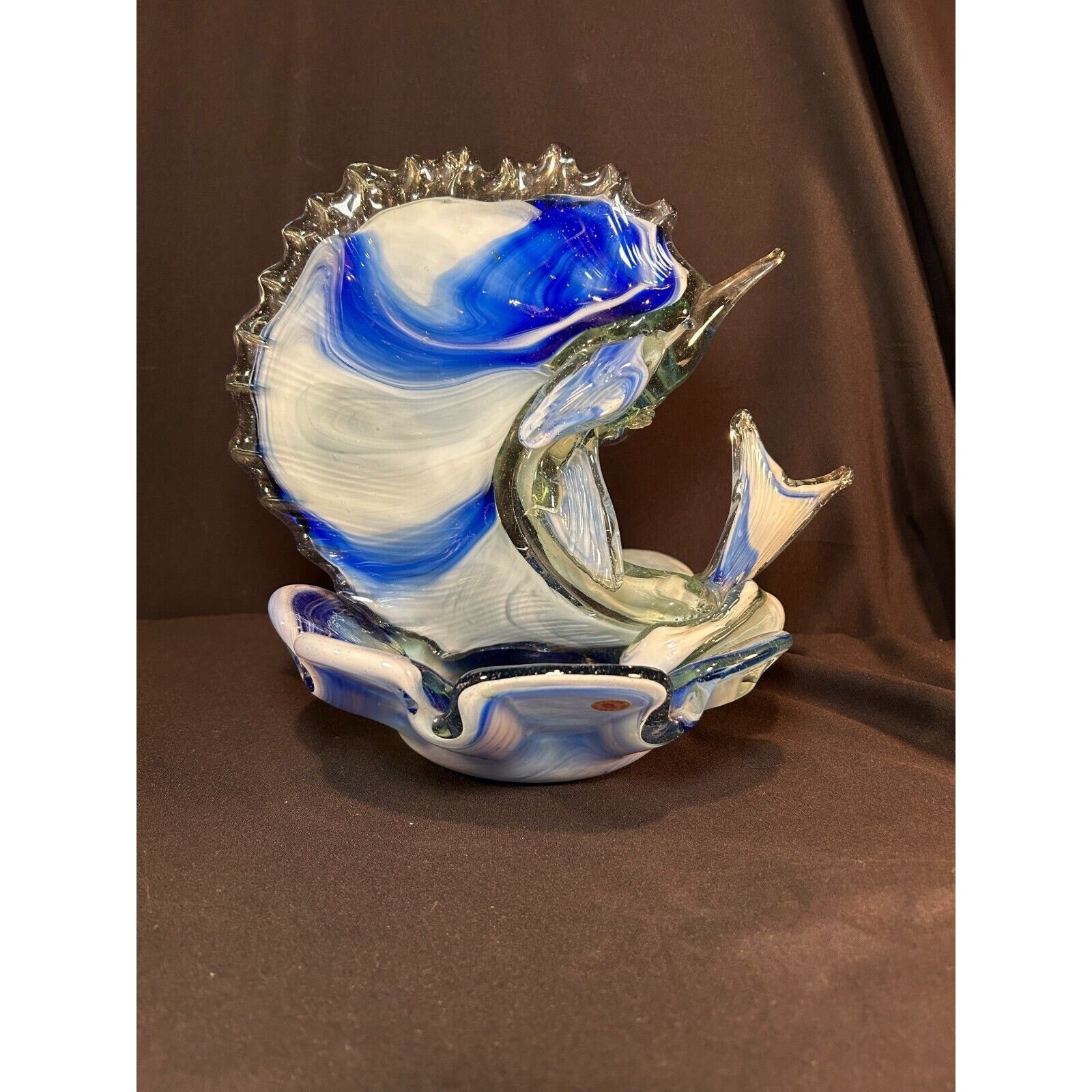Murano Style Blue White Art Glass Swordfish Figurine Hand Blown