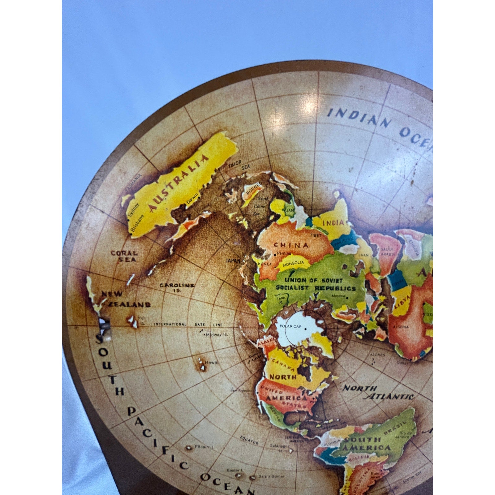 Vintage 1953 Replogle Air Age World Map North Pole News Stand Display