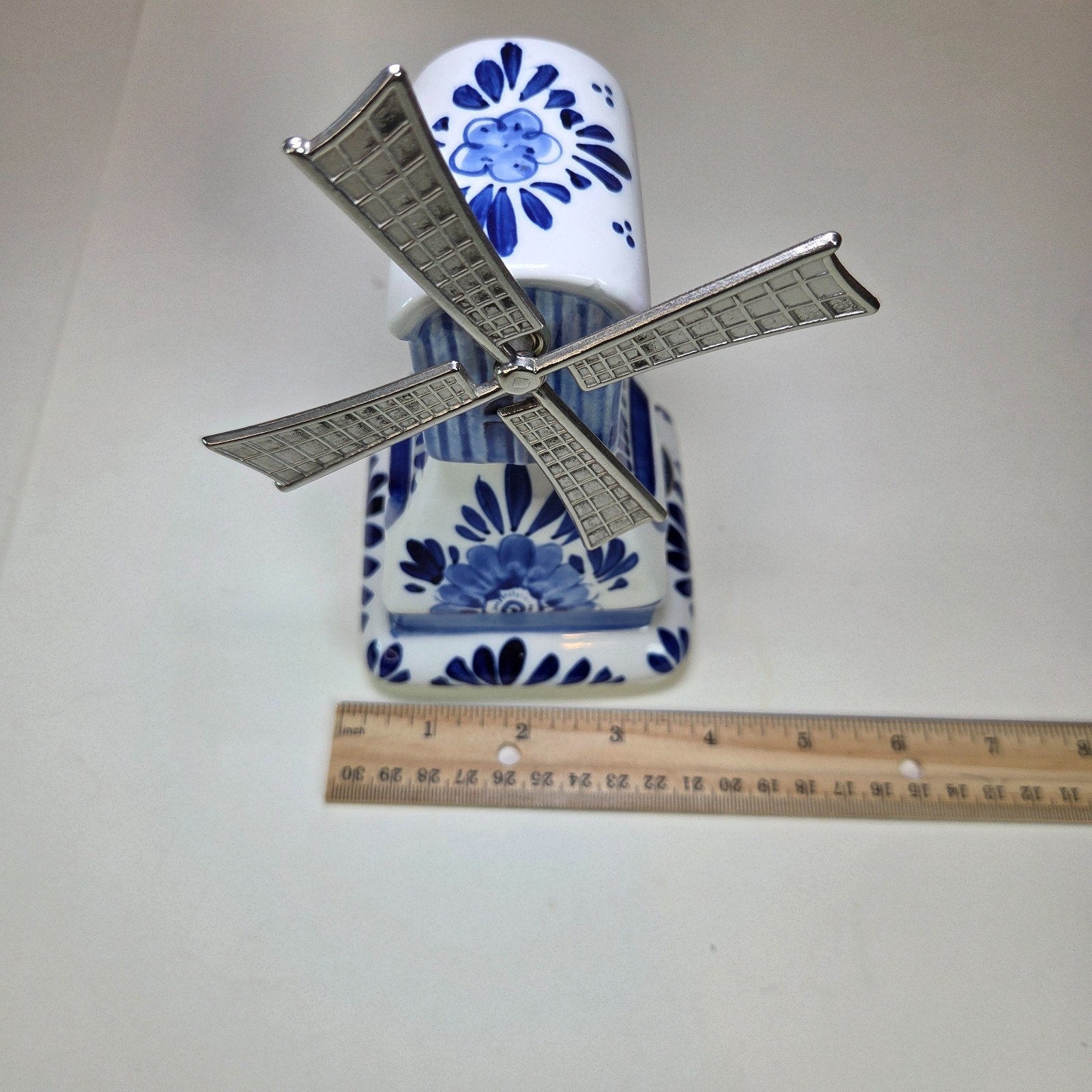 Delft Blue Elesva Windmill Figurine Holland 7" Ceramic Music Box (Non-Working)