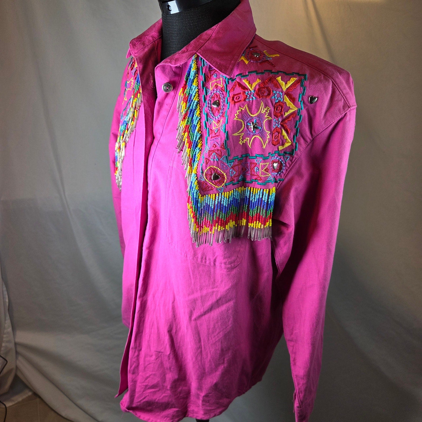 Southwest Canyon 1992 Beaded Fringe Western Shirt Womens S Hong Kong Vintage