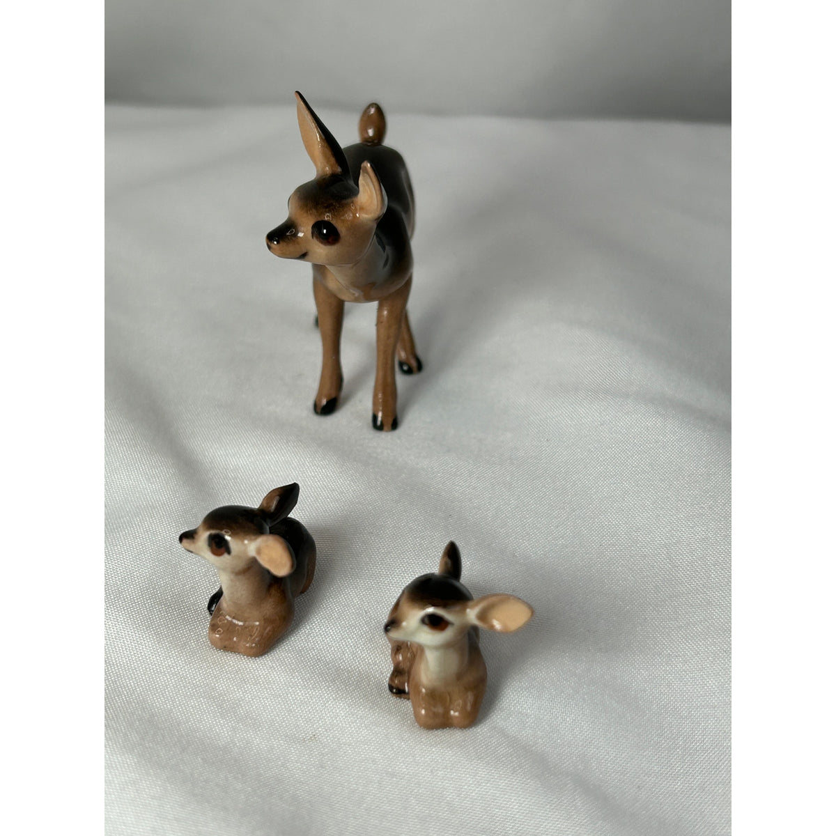 Vintage MCM Miniature Deer Family Figurines Doe 2 Fawns Ceramic Bambi Style
