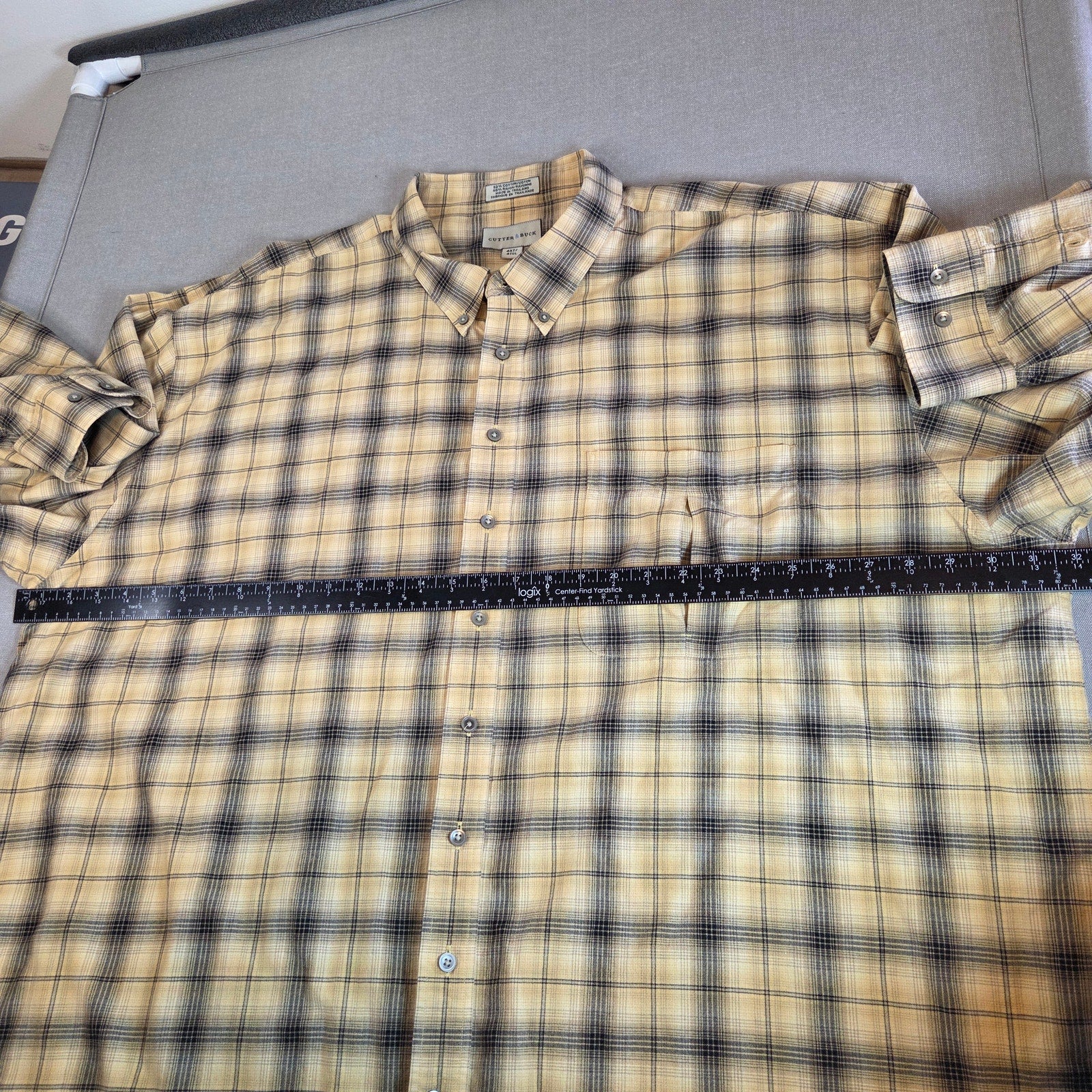 Cutter & Buck Men’s 4XT Yellow Black Plaid Flannel Button Shirt