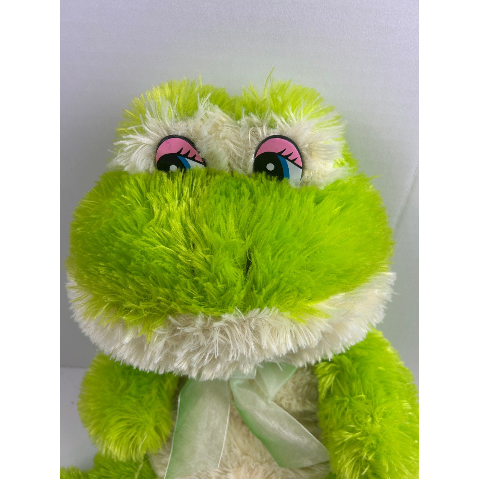 Nanco Green Plush Frog Stuffed Animal Soft Toy Ribbon Bow 2008 Cute Collectible