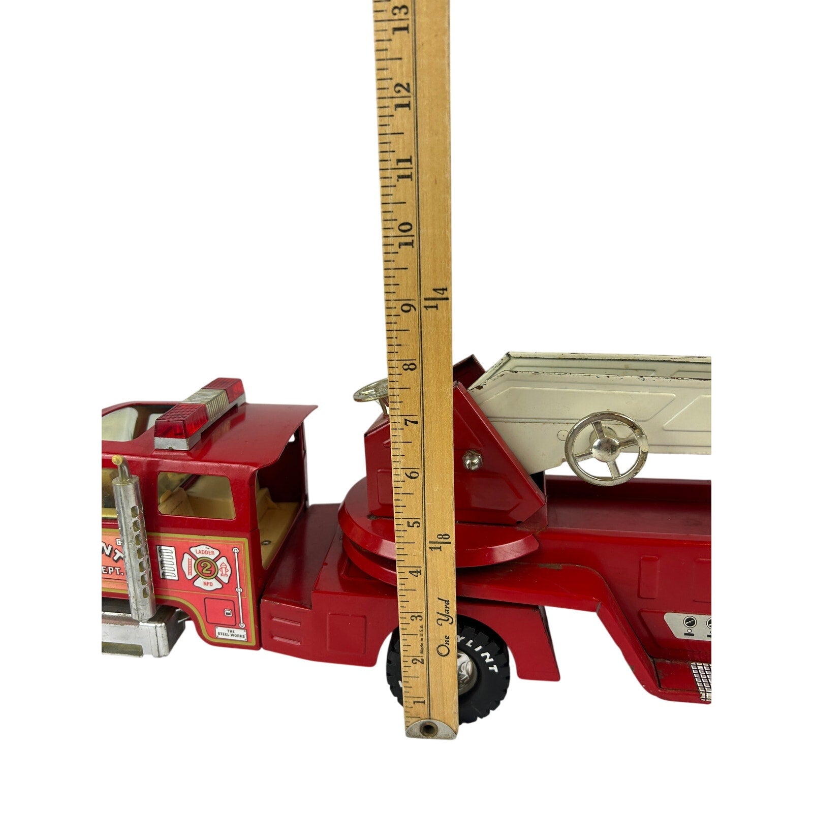1960's Nylint Fire Dept Hook N Ladder Truck Vintage Pressed Steel 34 Inch