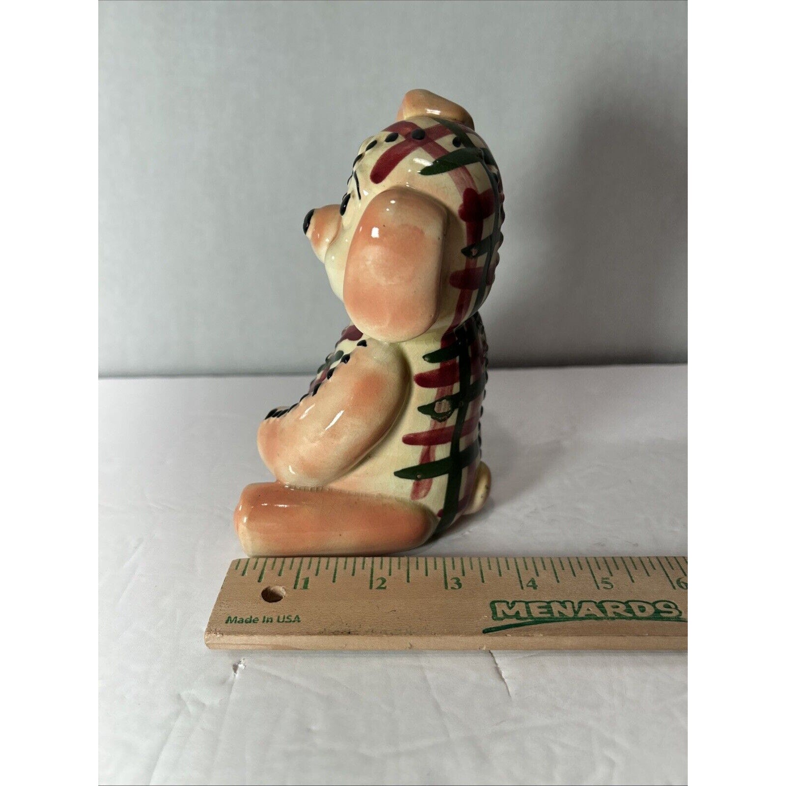 Vintage Patchwork Dog Figurine Hand Painted Ceramic 1950s 1960s Folk Art
