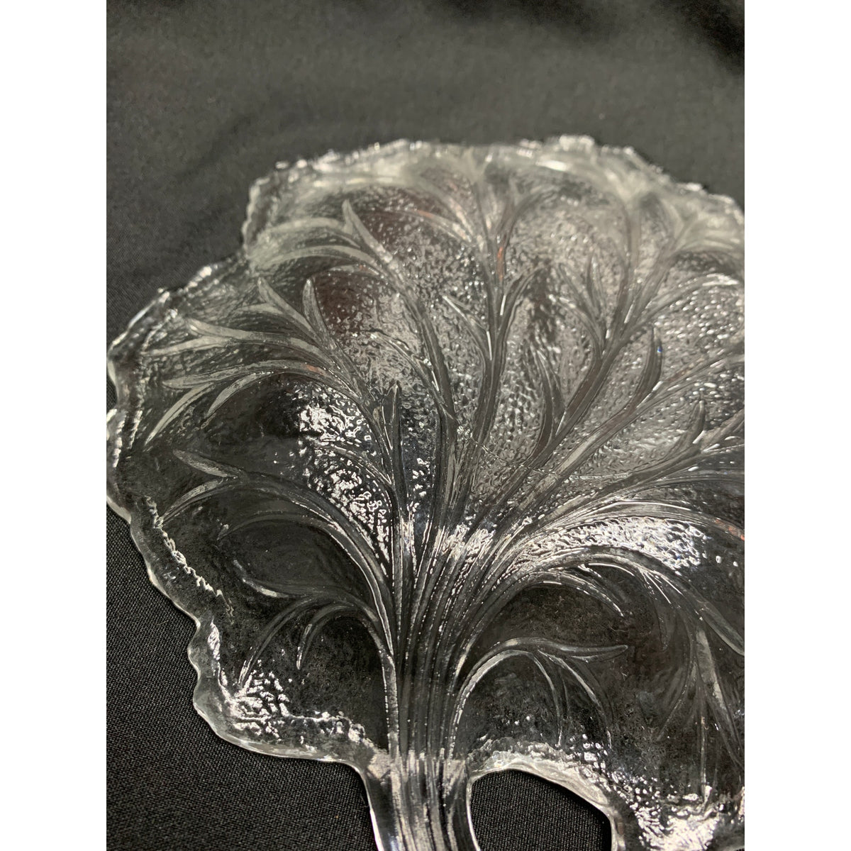 Vintage Indiana Glass Pebble Leaf Clear Pressed Glass Handled Serving Dish