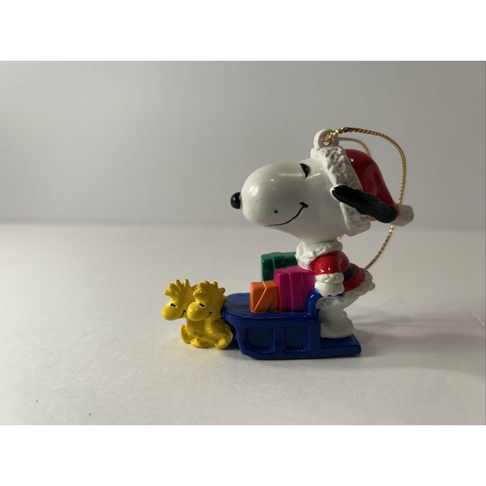 Santa Snoopy Ornament Sled Pulled By Woodstock & friends Peanuts - Loose