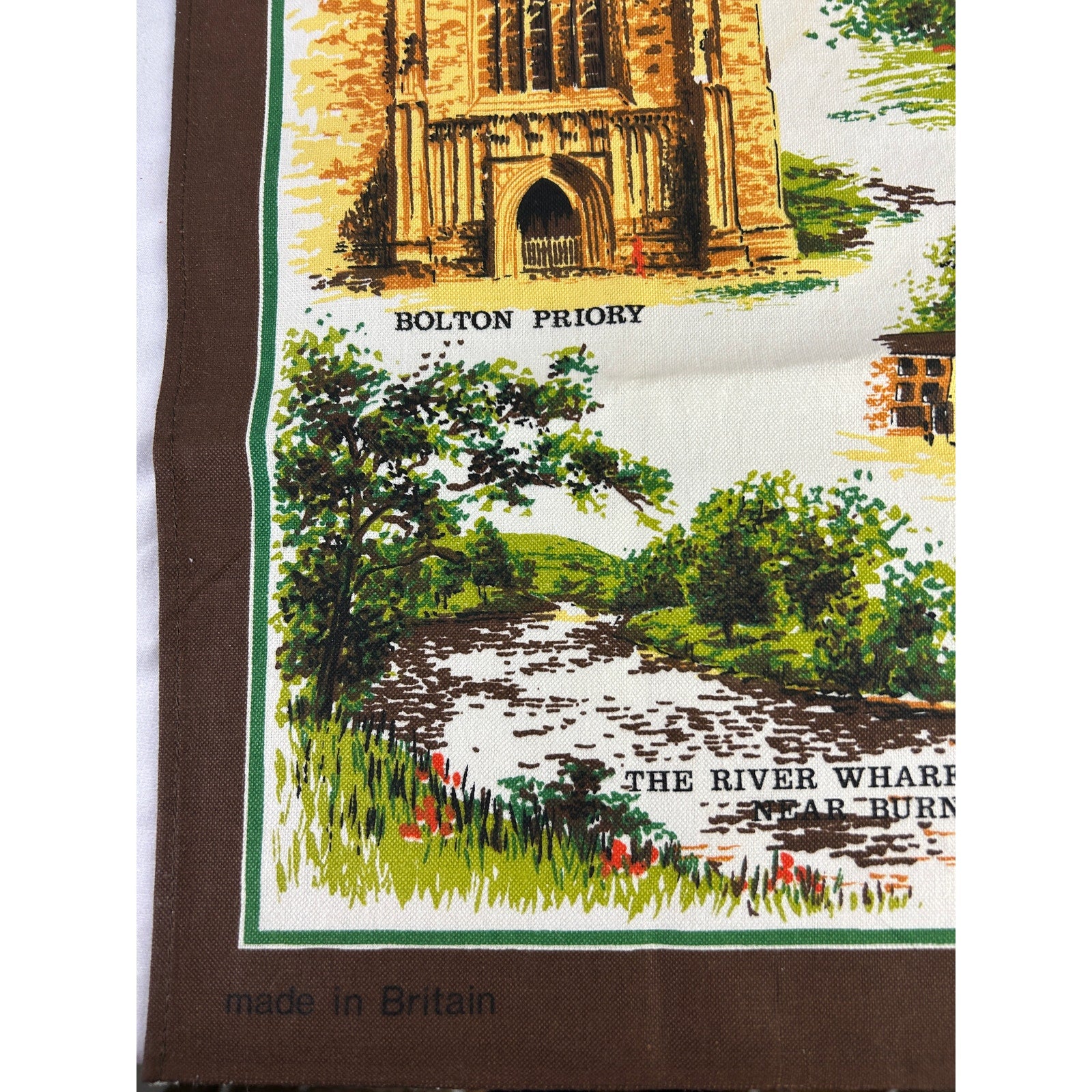 Vintage Yorkshire Dales Tea Towel Map England Cotton Clive Mayor