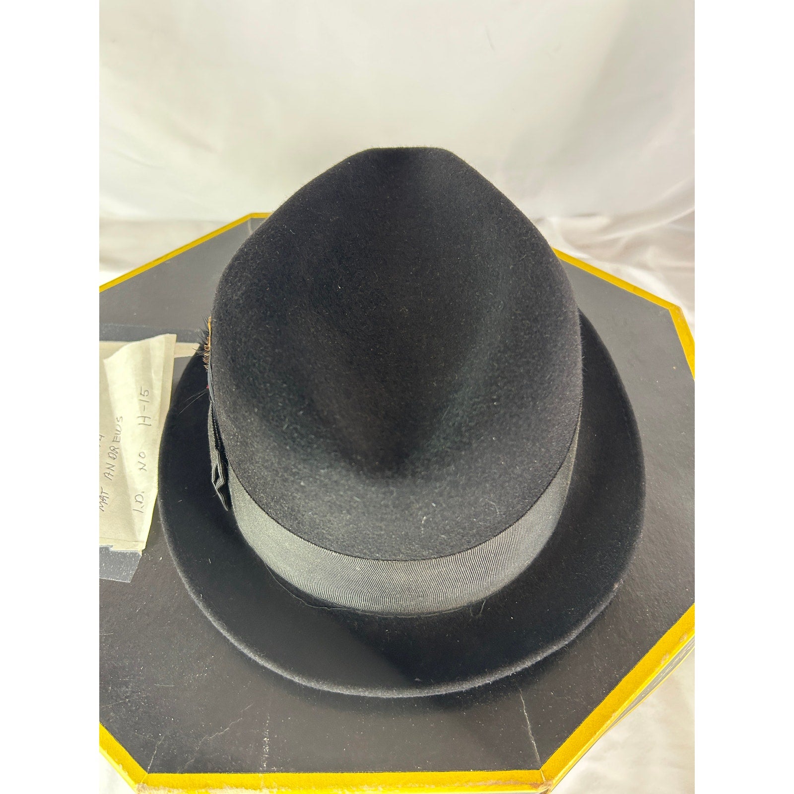 Dobbs Fifth Avenue Black Fedora Hat 7 1/4 Feather Vintage USA Box